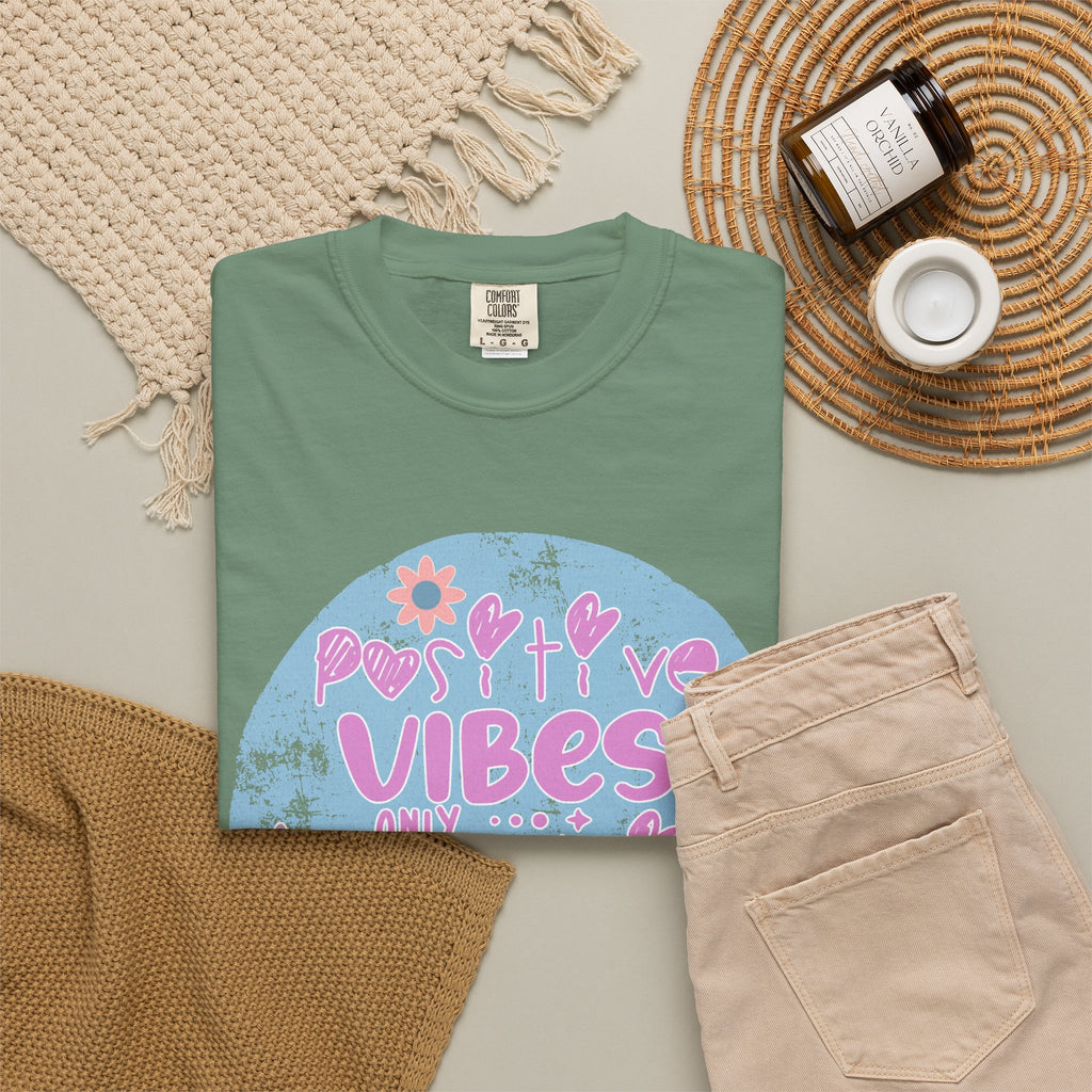 Textured Positive Vibes T-Shirt — Retro Floral ‘Positive Vibes Only’ Graphic Tee