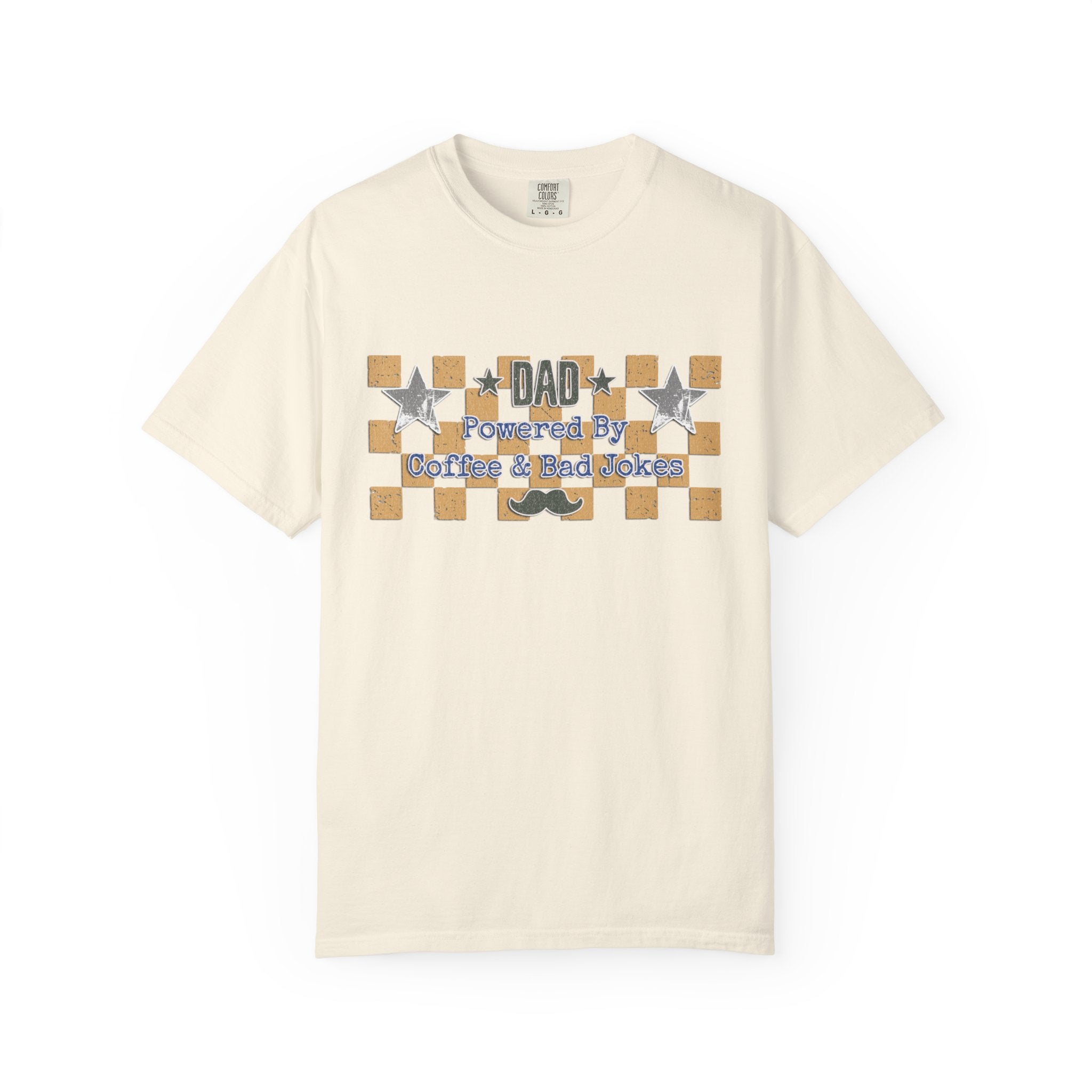 Dad Powered By Coffee & Bad Jokes Textured T-Shirt — Funny Fathers Day Gift