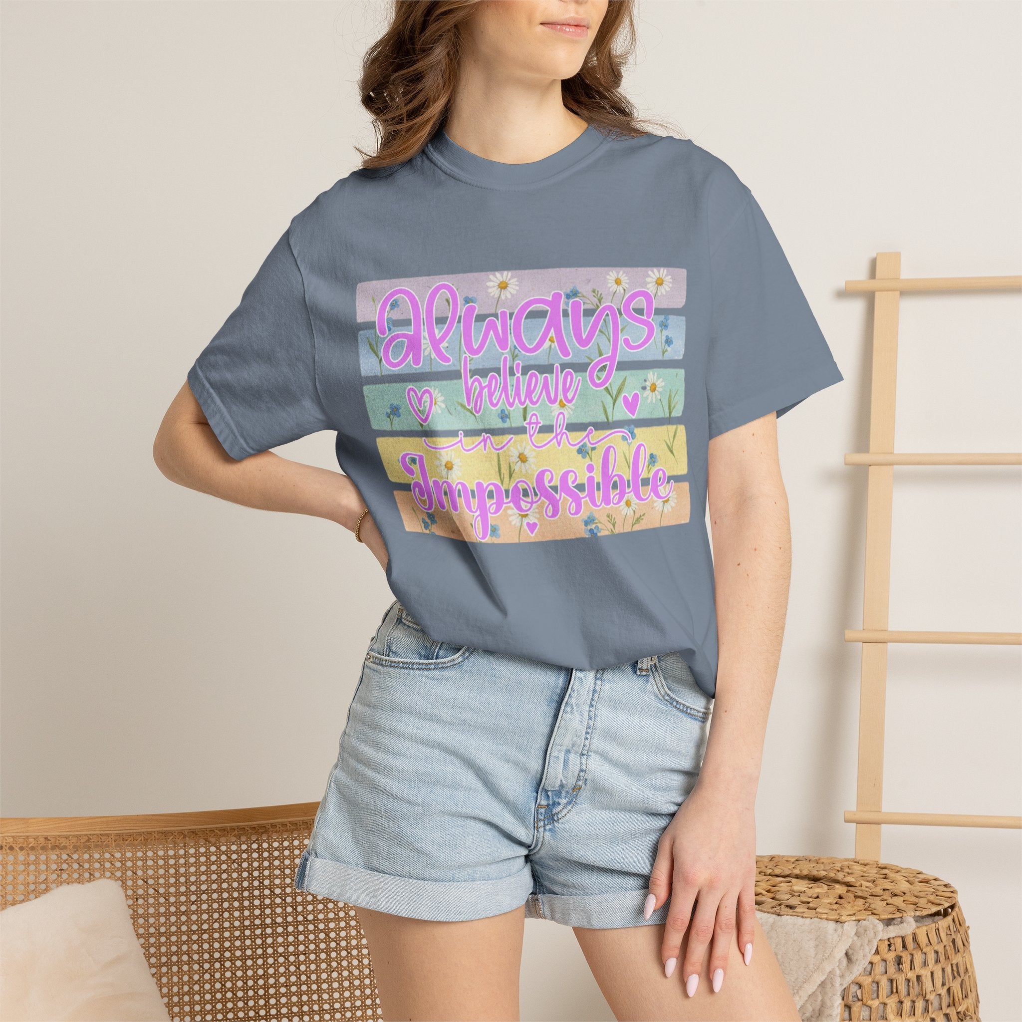 Textured Always Believe Impossible T-Shirt — Pastel Inspirational Graphic Tee
