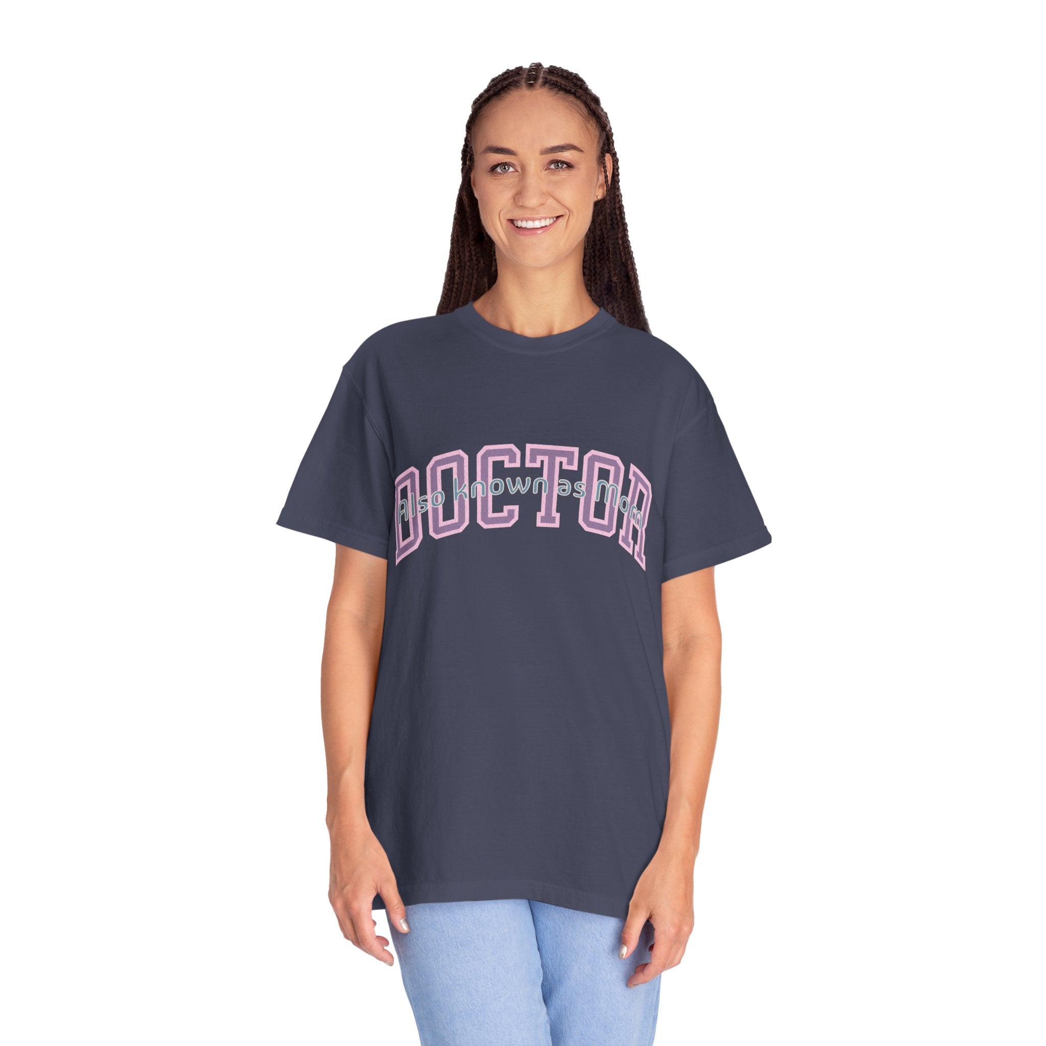 Doctor Also Known As Mom Textured T-Shirt — Retro Shadow Collegiate Medical Tee
