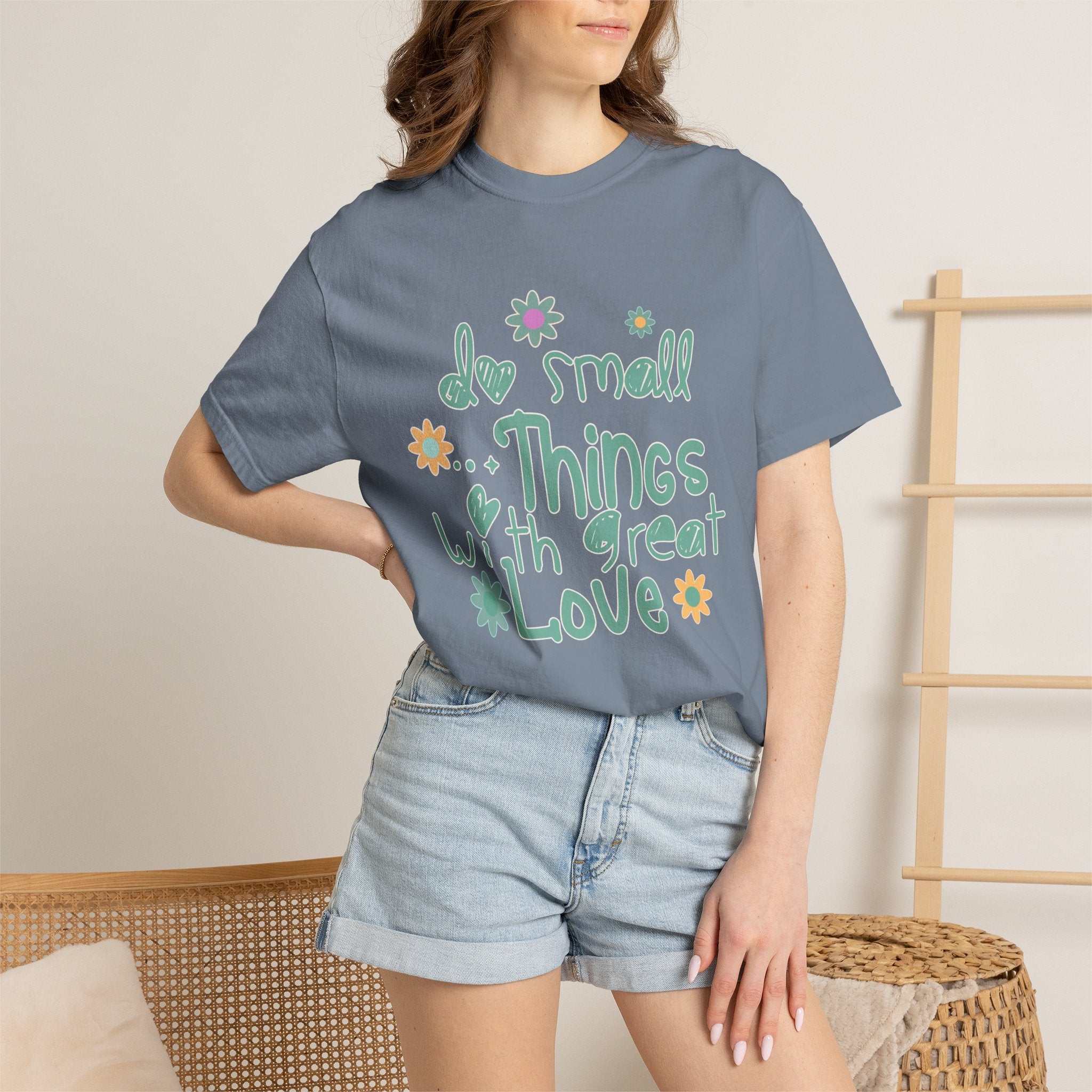 Textured T-Shirt — “Do Small Things With Great Love” Floral Inspirational Tee