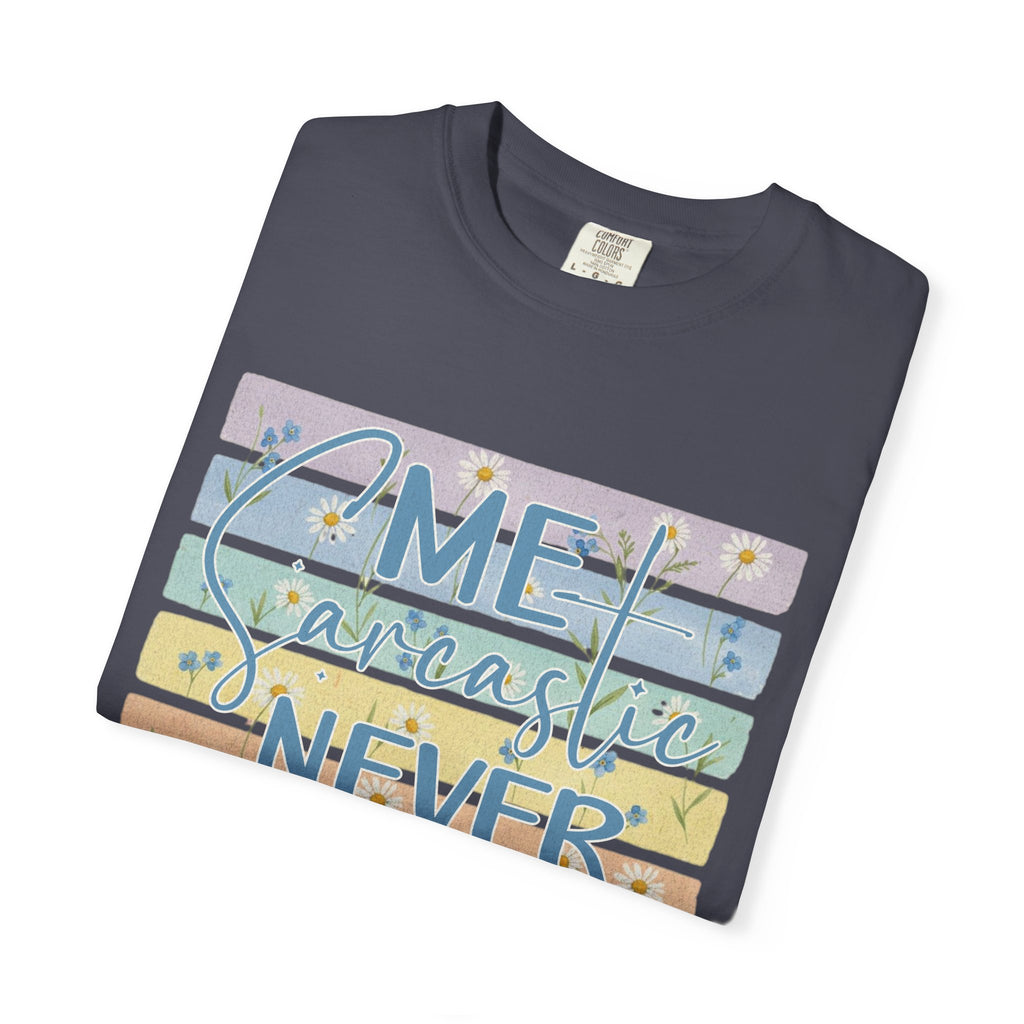 Textured Me Sarcastic Never T‑Shirt — Funny Retro Pastel Striped Tee for Sarcasm Lovers