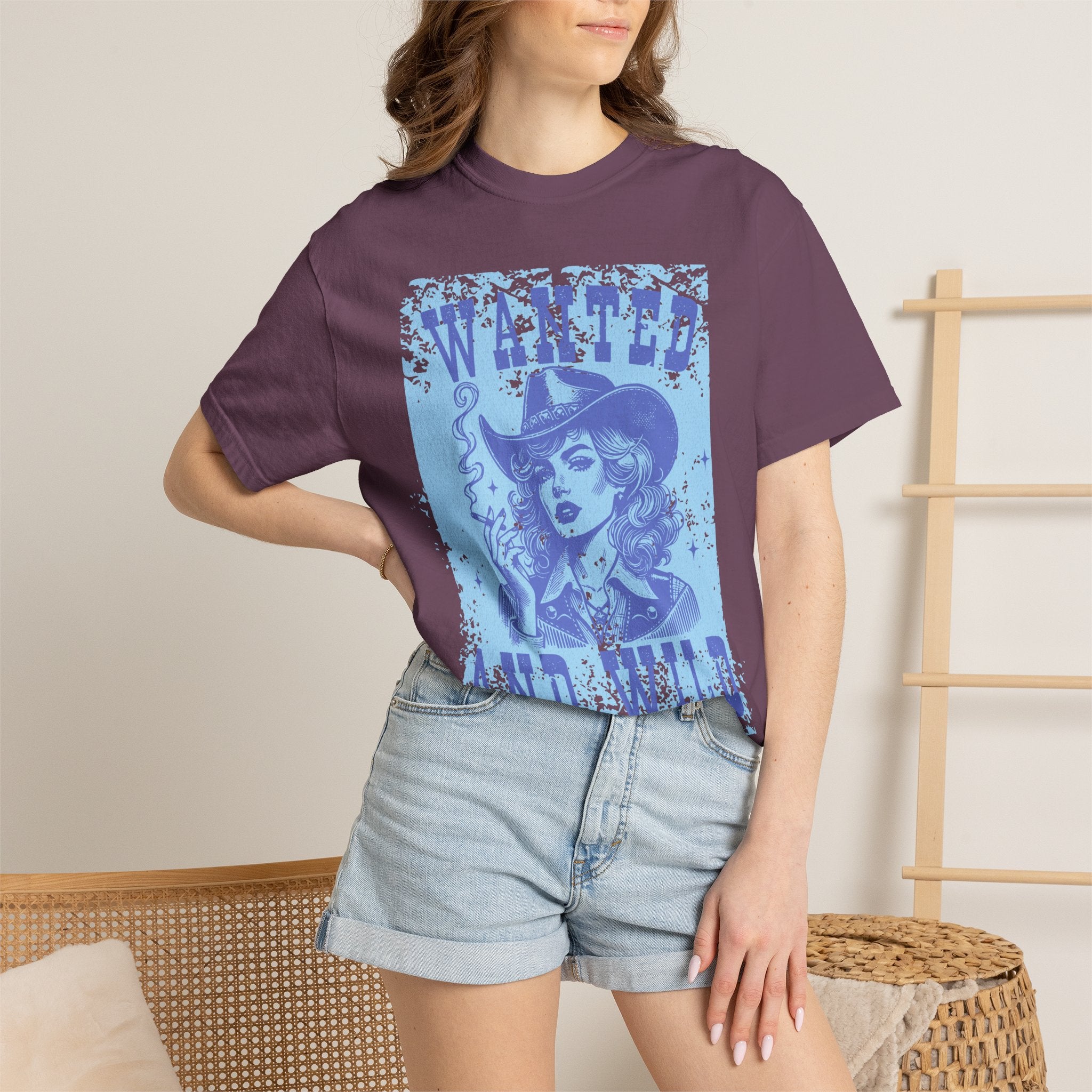 Wanted and Wild Cowboy Cowgirl  Textured T-Shirt