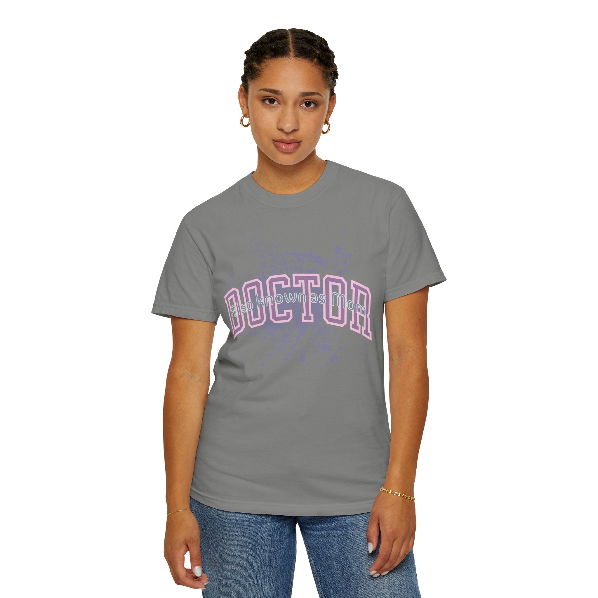 Doctor Also Known As Mom Textured T-Shirt — Retro Pink & Purple Splatter Medical Shirt