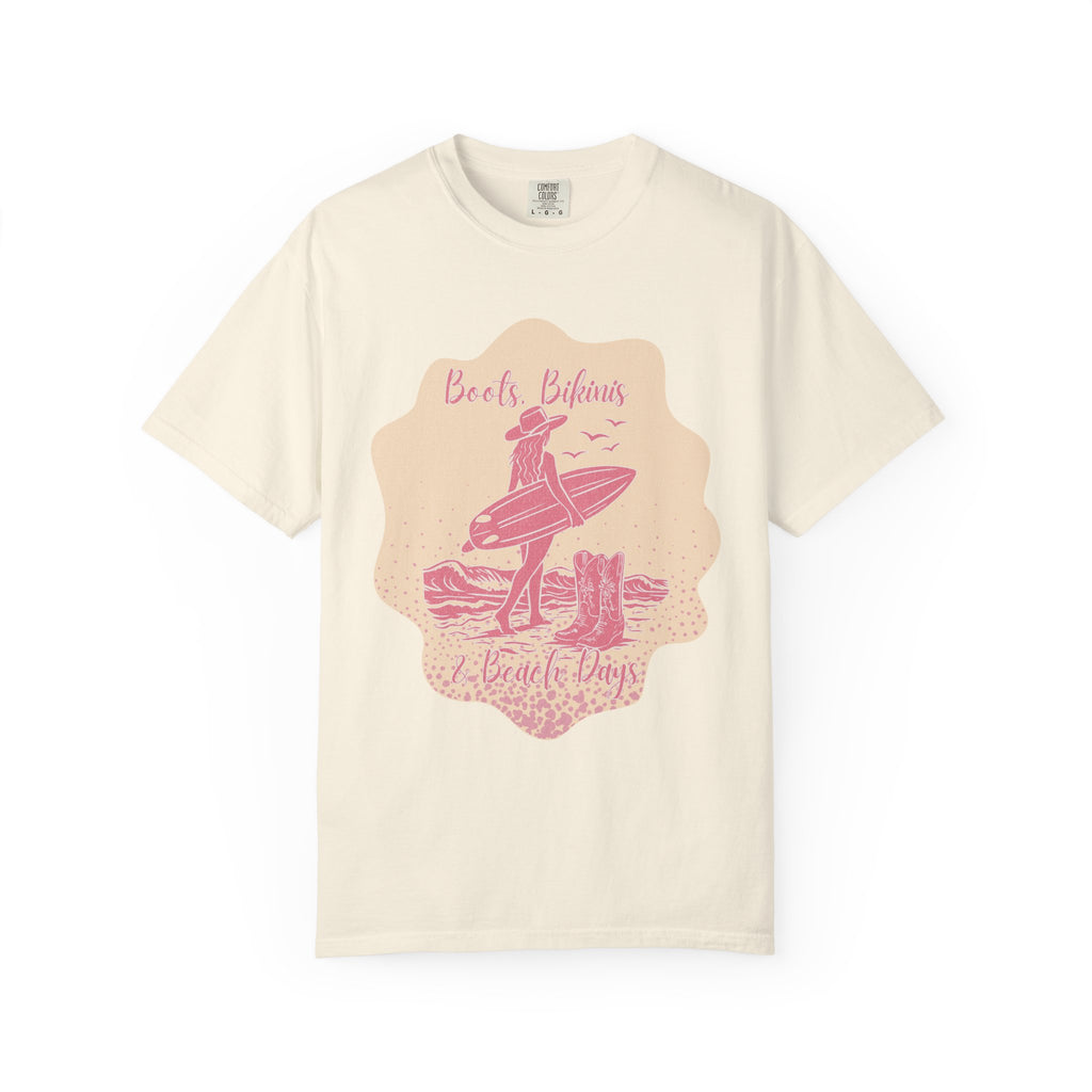 Textured Surf Beach Vintage T-Shirt — 'Beach Bums & Good Vibes' Retro Surf Graphic