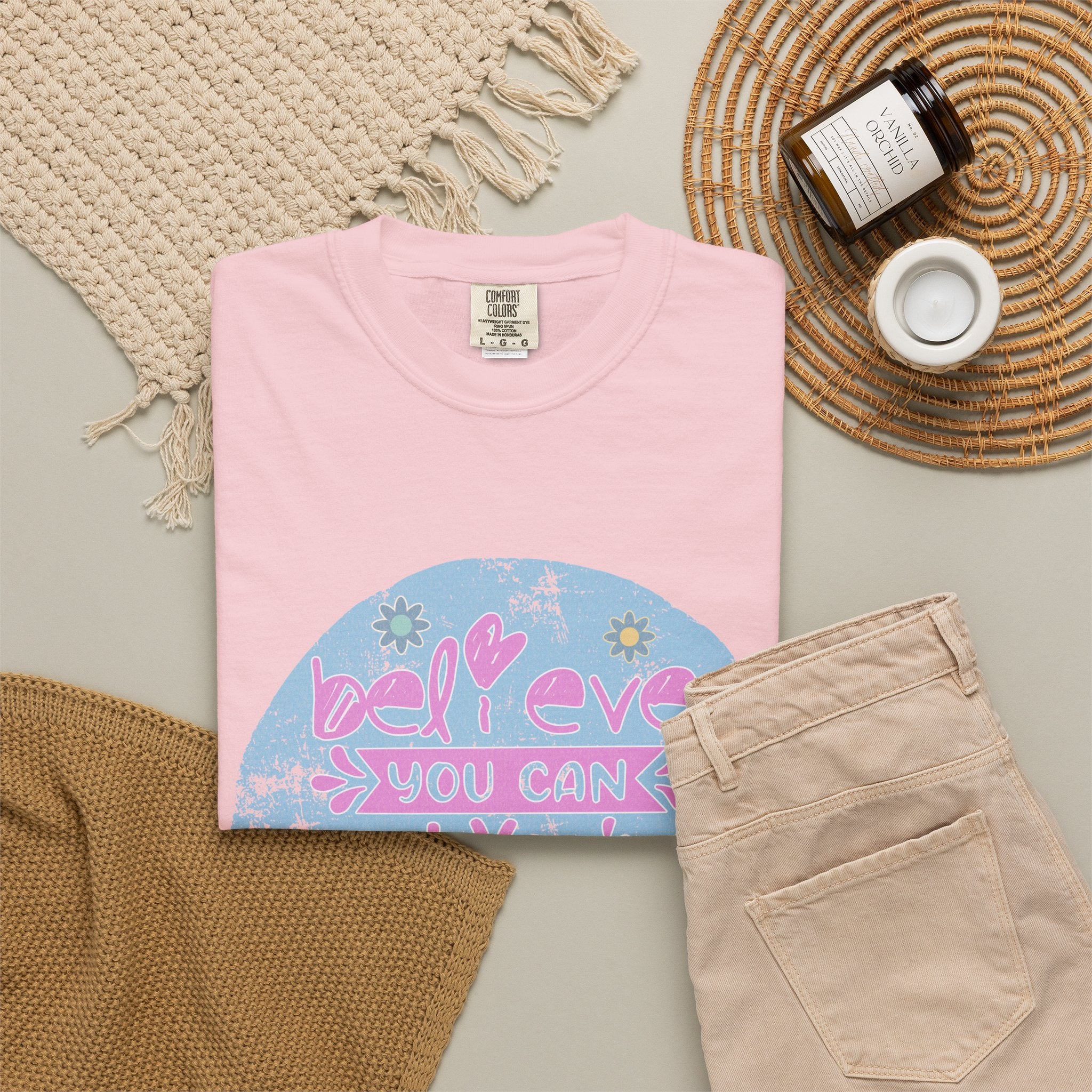 Textured Believe You Can Floral Graphic T-Shirt — Inspirational Motivational Tee