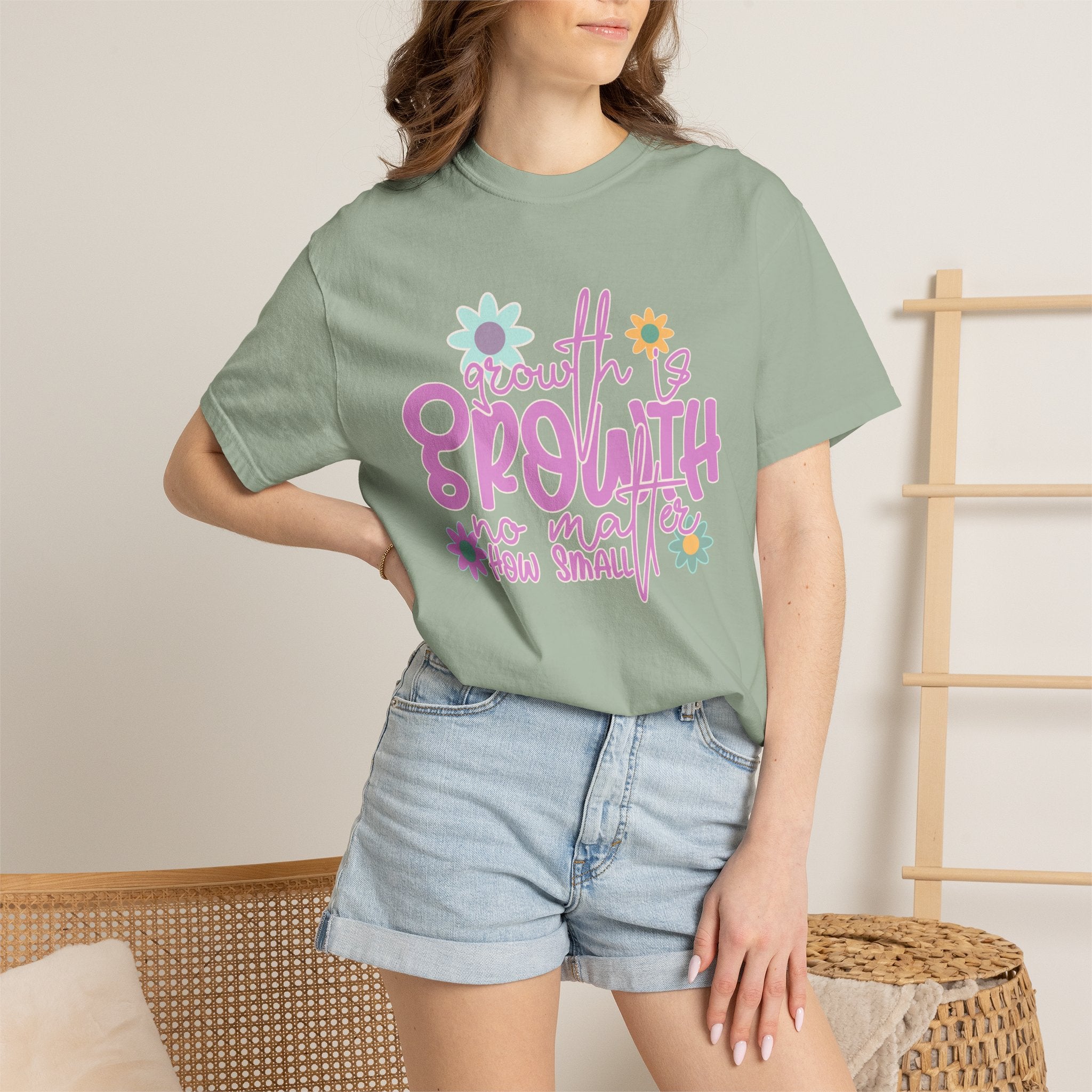 Textured Growth Is Growth T-Shirt — "Growth Is Growth No Matter How Small" Floral Tee