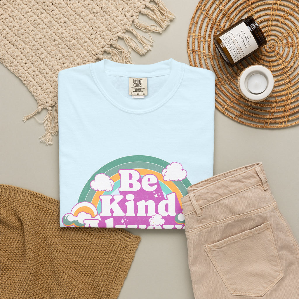 Be Kind Always Textured T-Shirt — Retro Rainbow Positive Message Tee