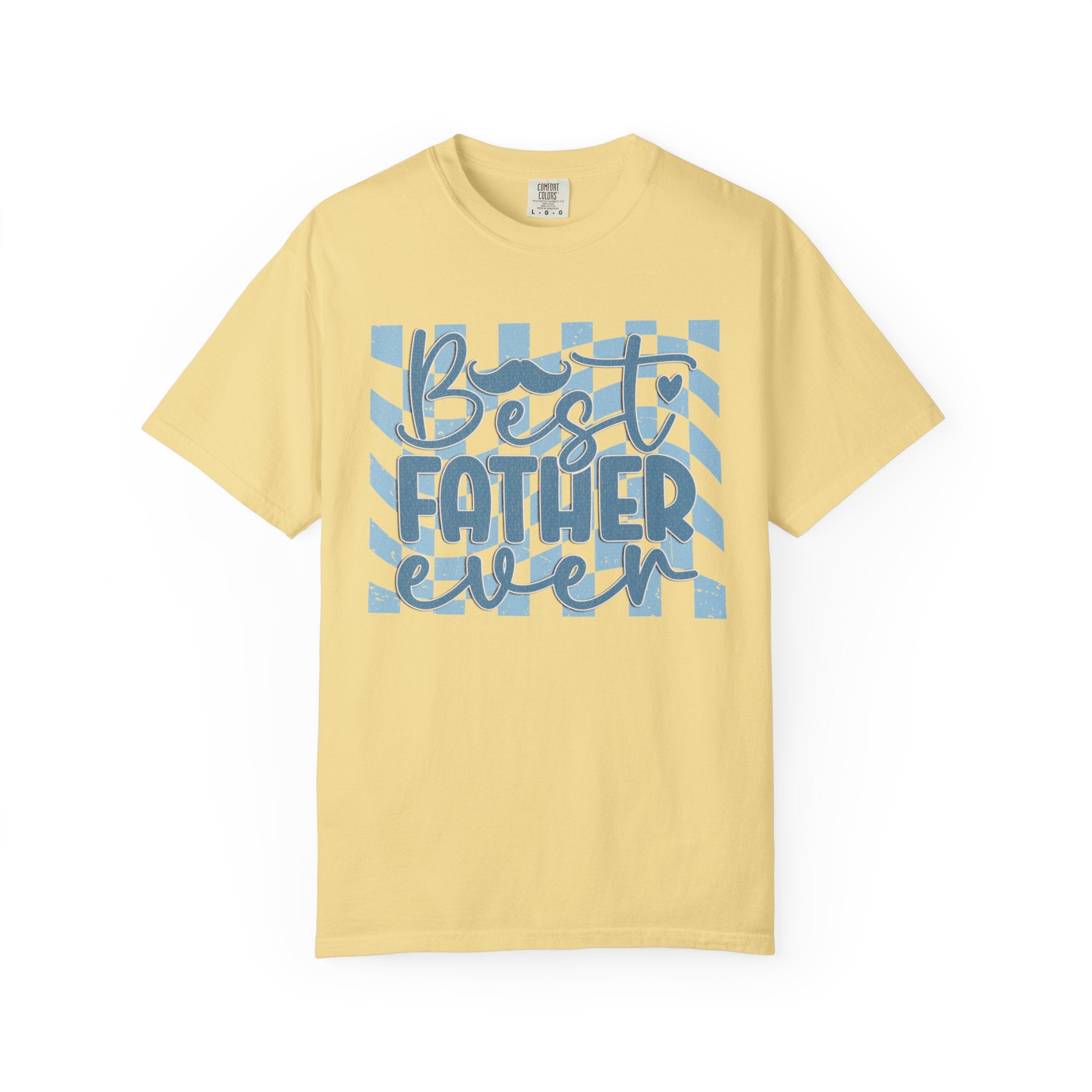 Textured Best Father Ever T-Shirt — Retro Blue Check Fathers Day Tee