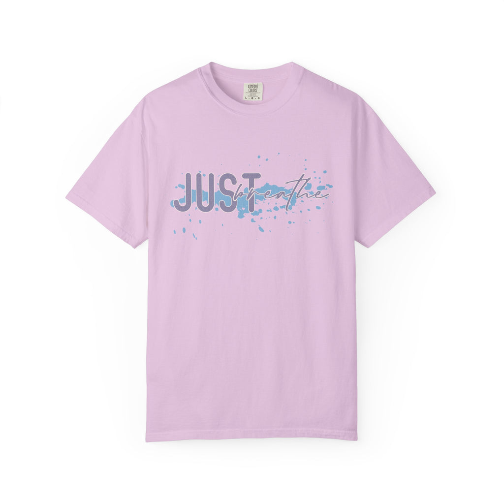 Just Breathe Textured T-Shirt — Relaxed Watercolor Script Tee
