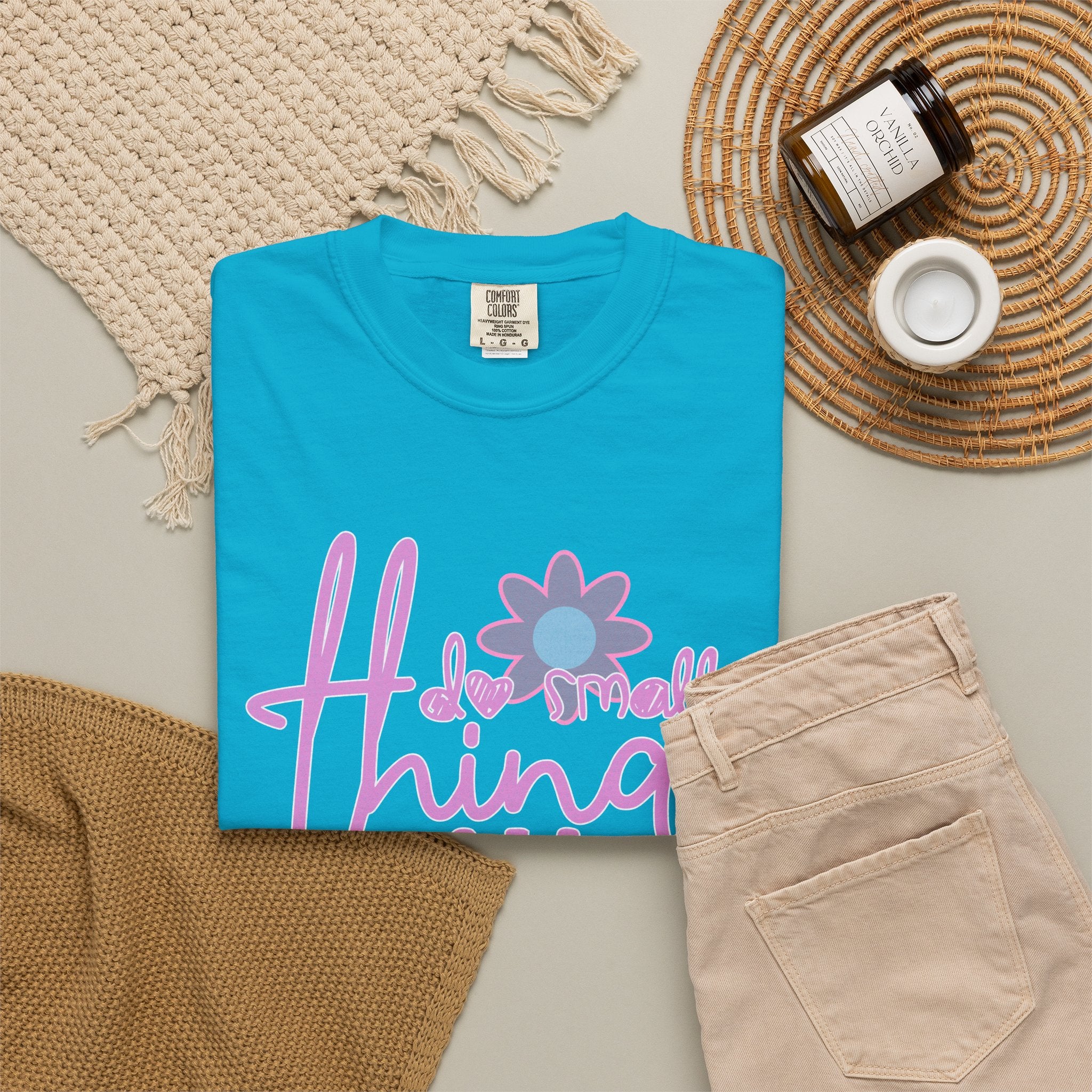 Textured T-Shirt — Do Small Things With Great Love Floral Script