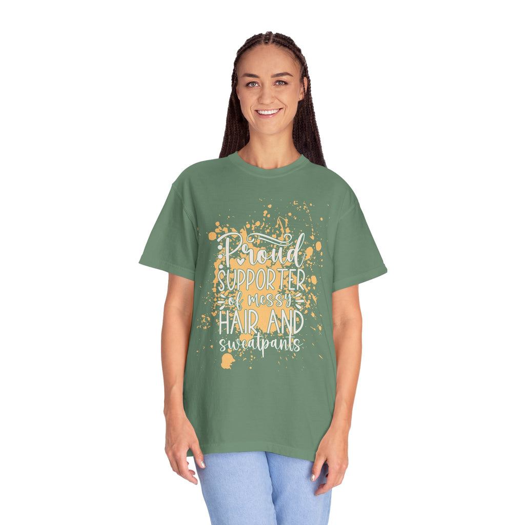 Textured Support My Messy Hair T-Shirt — Funny Mom/Parent Casual Tee