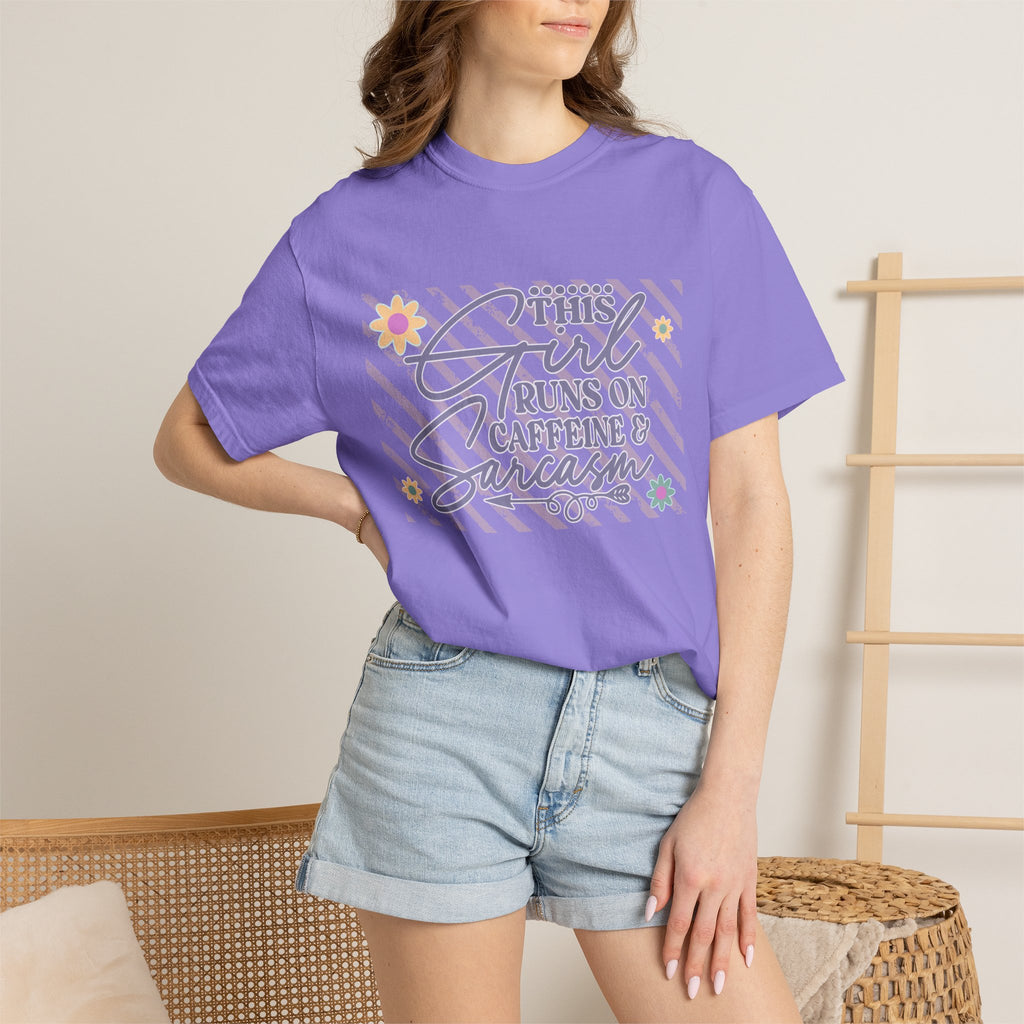 This Girl Runs On Caffeine & Sarcasm  — Textured Women's Graphic T-Shirt