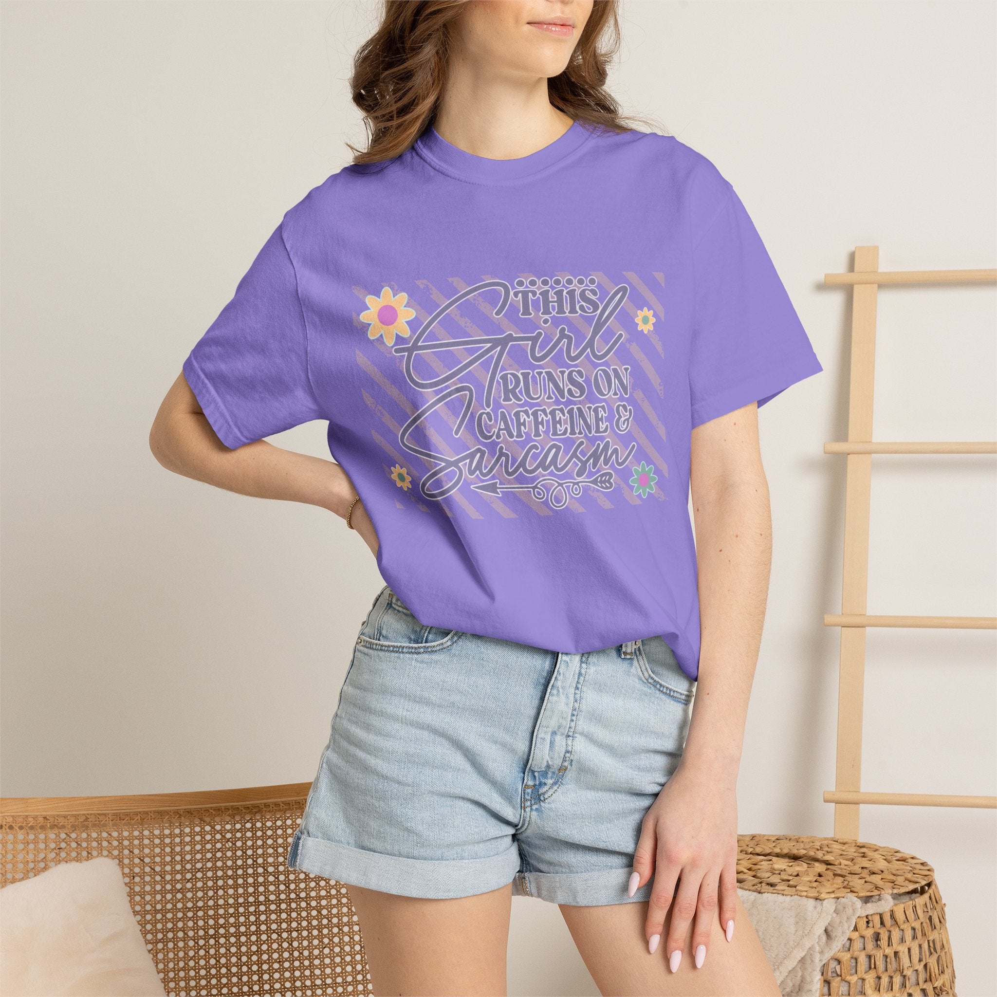 This Girl Runs On Caffeine & Sarcasm  — Textured Women's Graphic T-Shirt