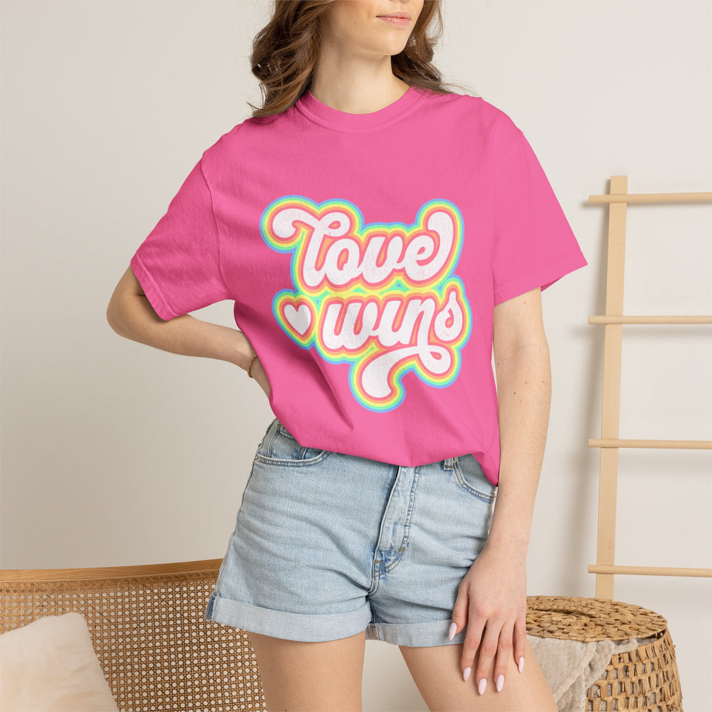 Textured Retro 'Love Wins' T-Shirt — Rainbow Script Pride Tee
