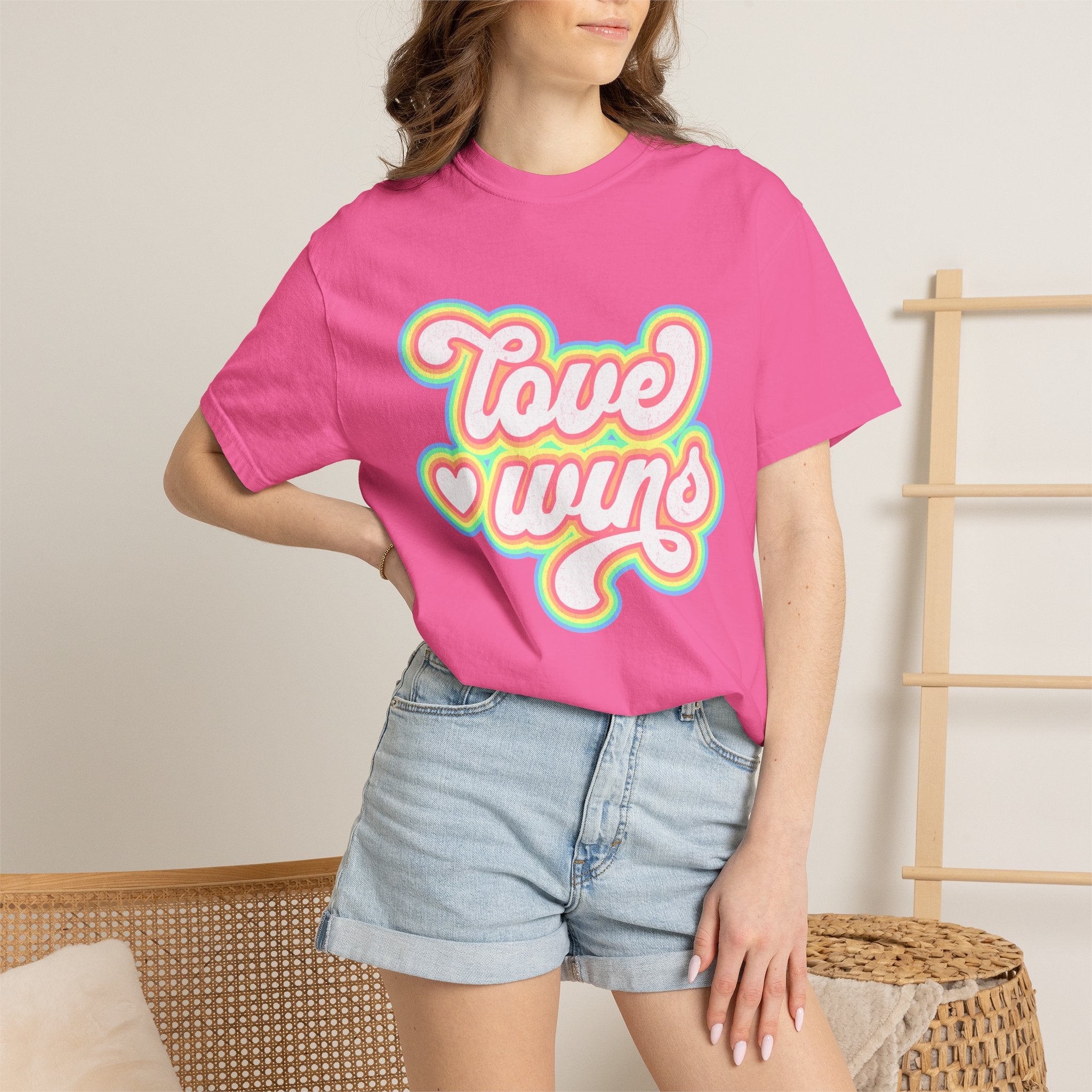 Textured Retro 'Love Wins' T-Shirt — Rainbow Script Pride Tee
