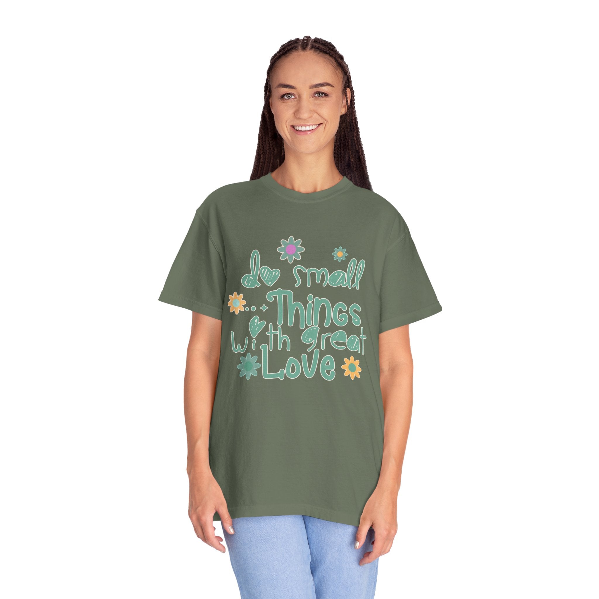 Textured T-Shirt — “Do Small Things With Great Love” Floral Inspirational Tee