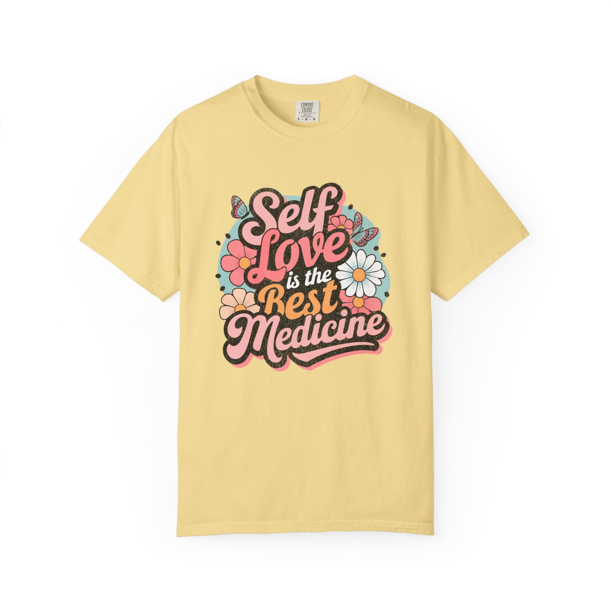 Self Love is the Best Medicine T-Shirt |Textured Floral Script Mental Health Design
