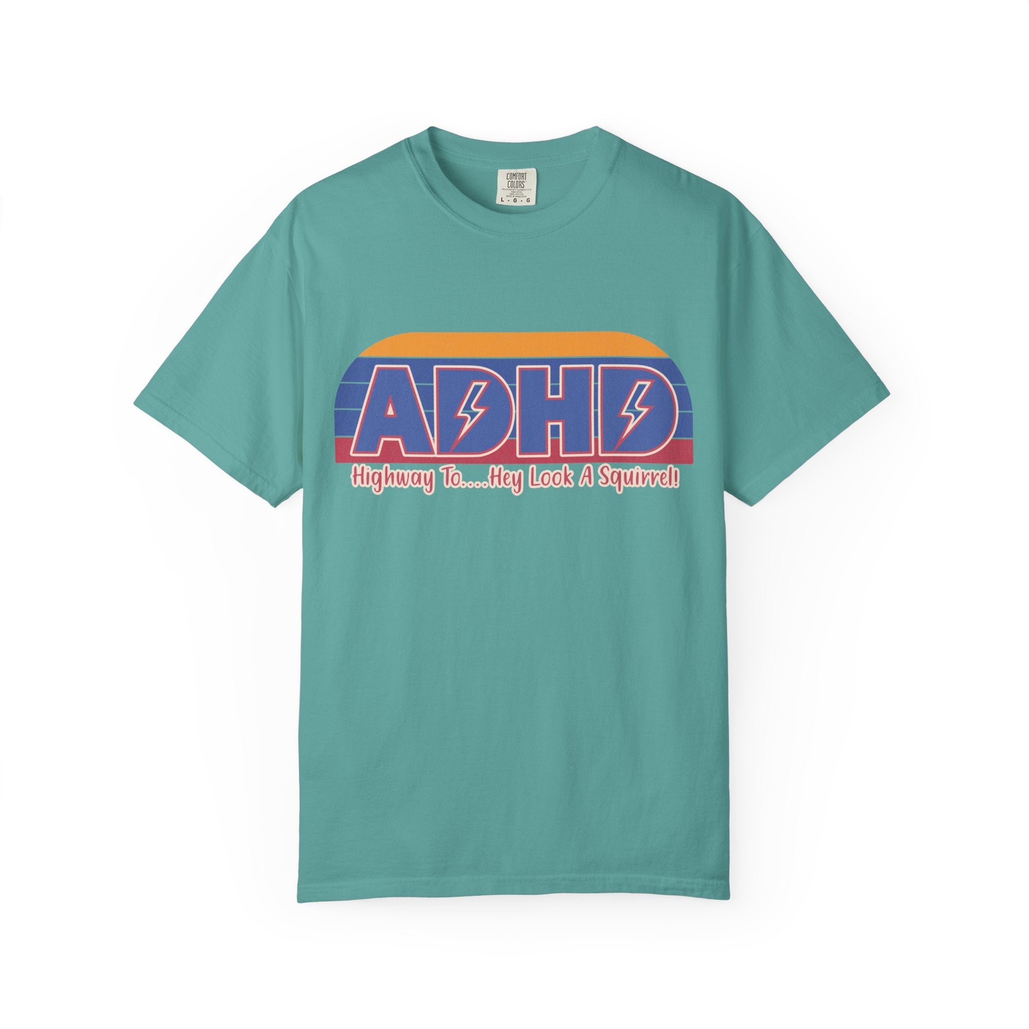 ADHD Retro Stripe T-Shirt — "Highway To... Hey Look A Squirrel" Graphic Tee