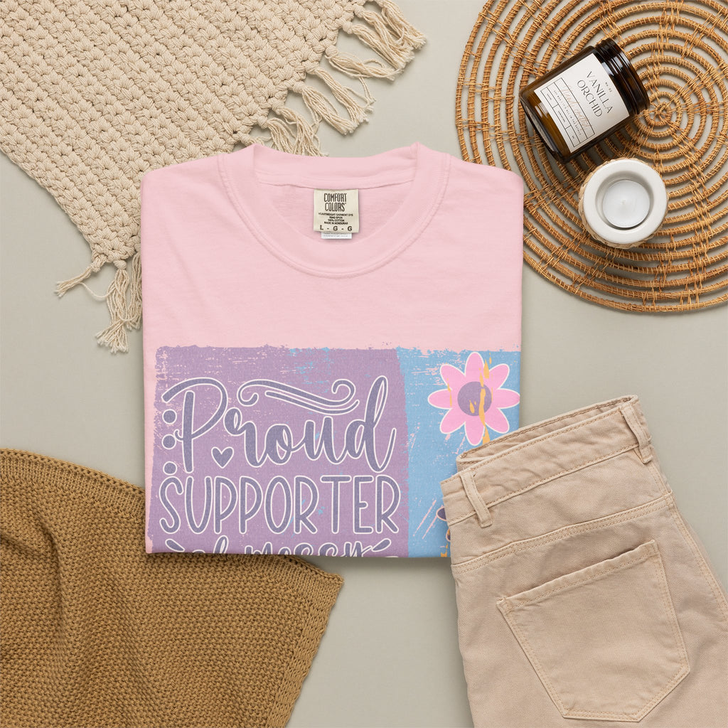 Textured T-Shirt — "Proud Supporter of Messy Hair and Sweatpants" Floral Graphic
