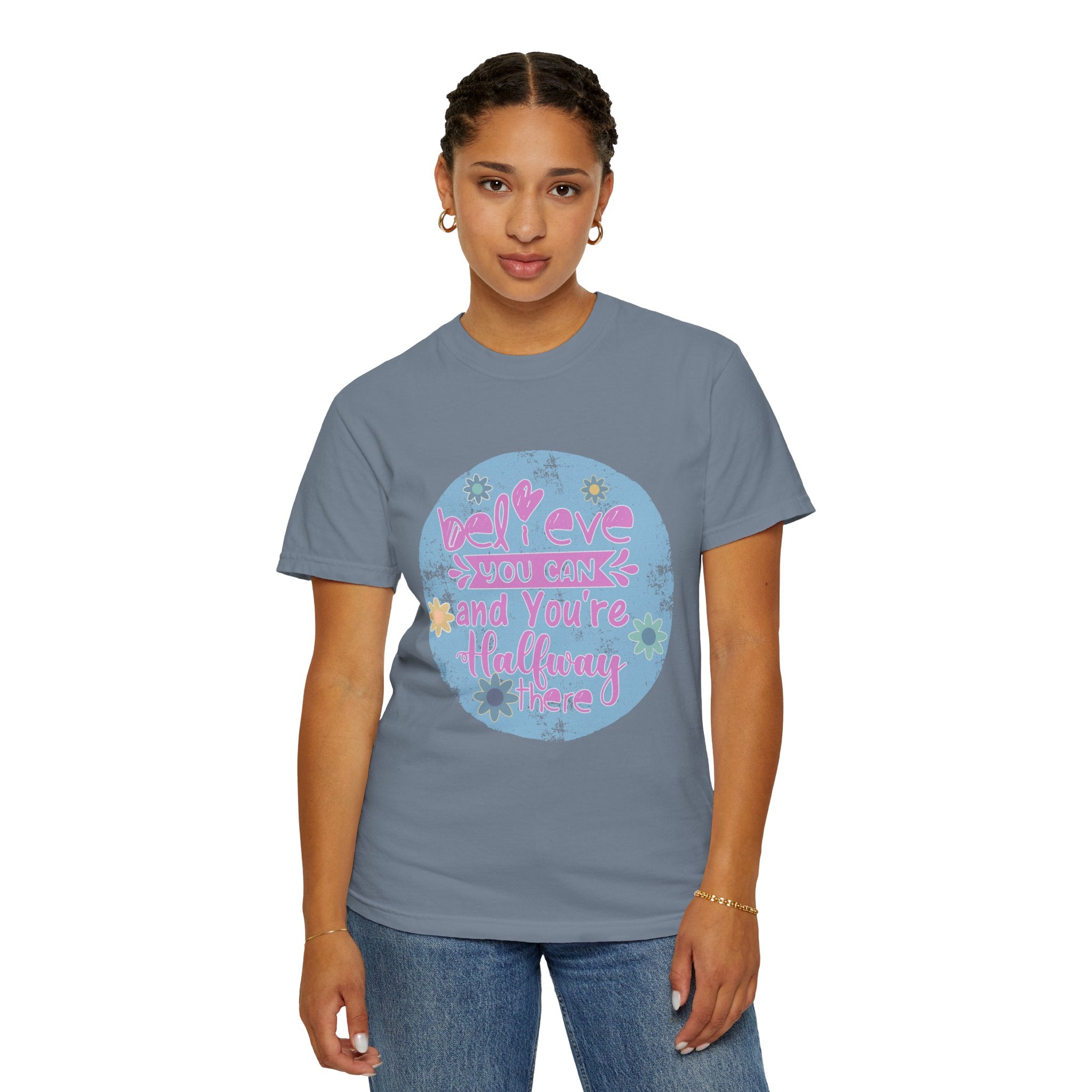 Textured Believe You Can Floral Graphic T-Shirt — Inspirational Motivational Tee
