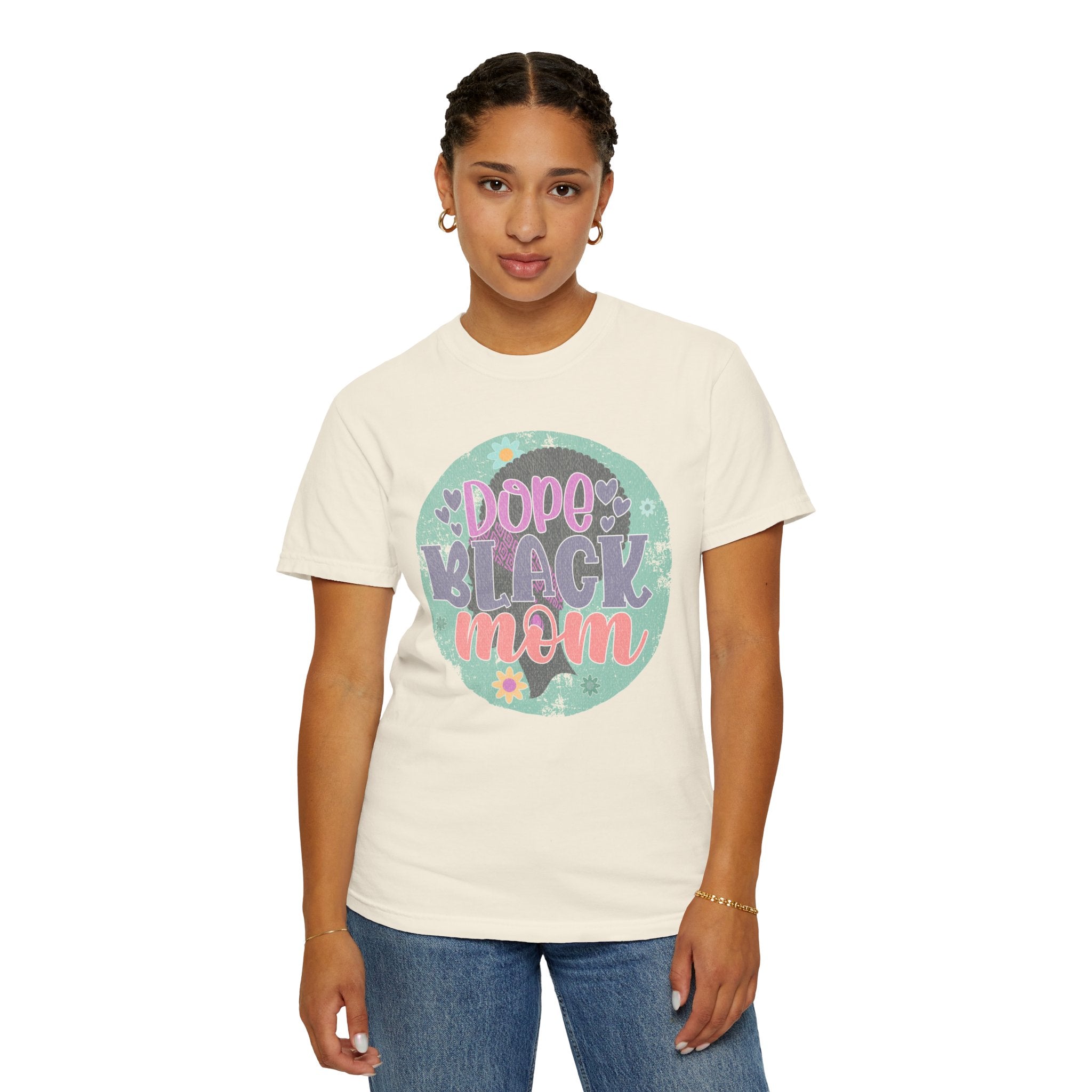 Dope Black Mom Textured T-Shirt — Retro Floral Pride Tee for Black Mothers