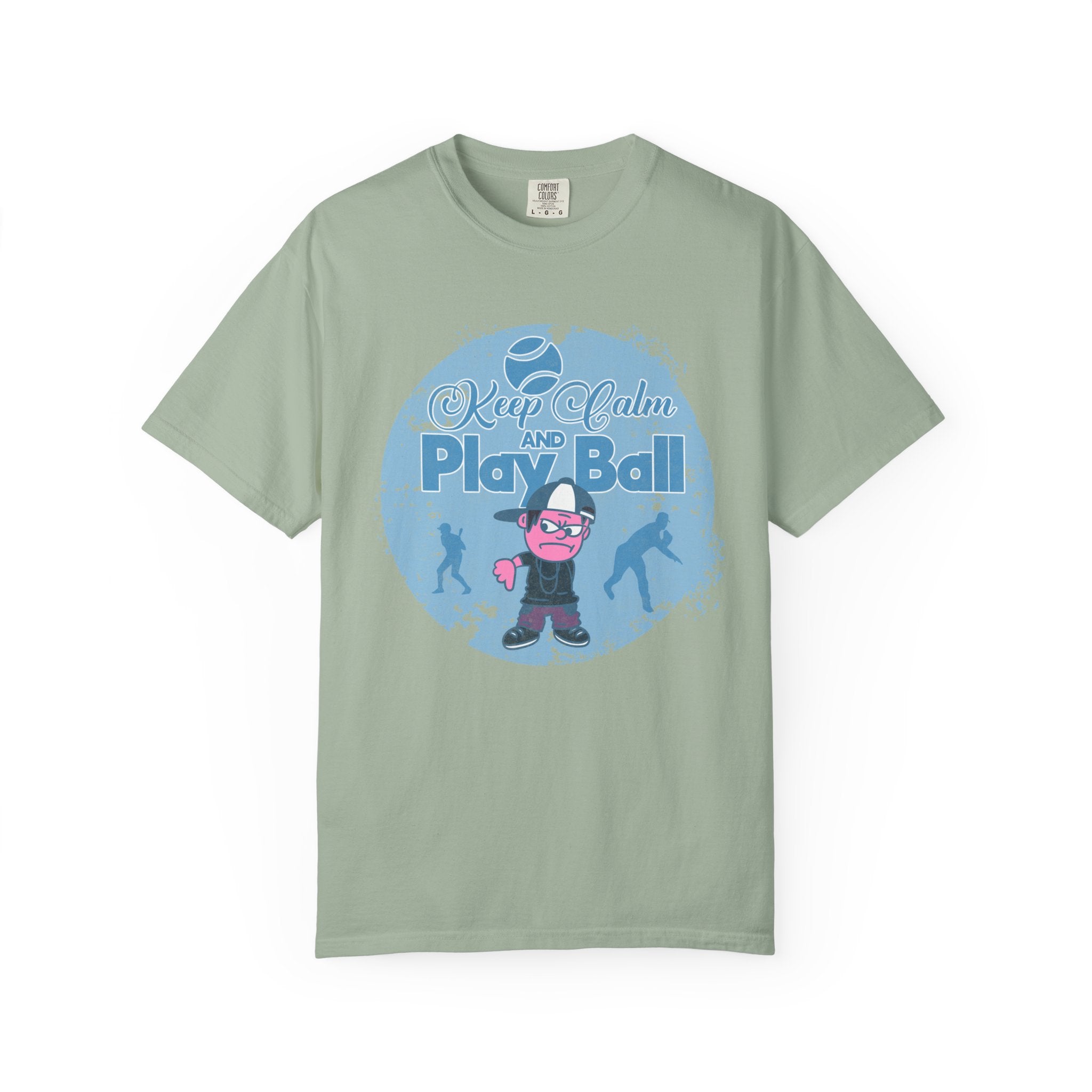 Textured Keep Calm and Play Ball Baseball T-Shirt — Cute Mascot Sports Tee for Kids & Fans