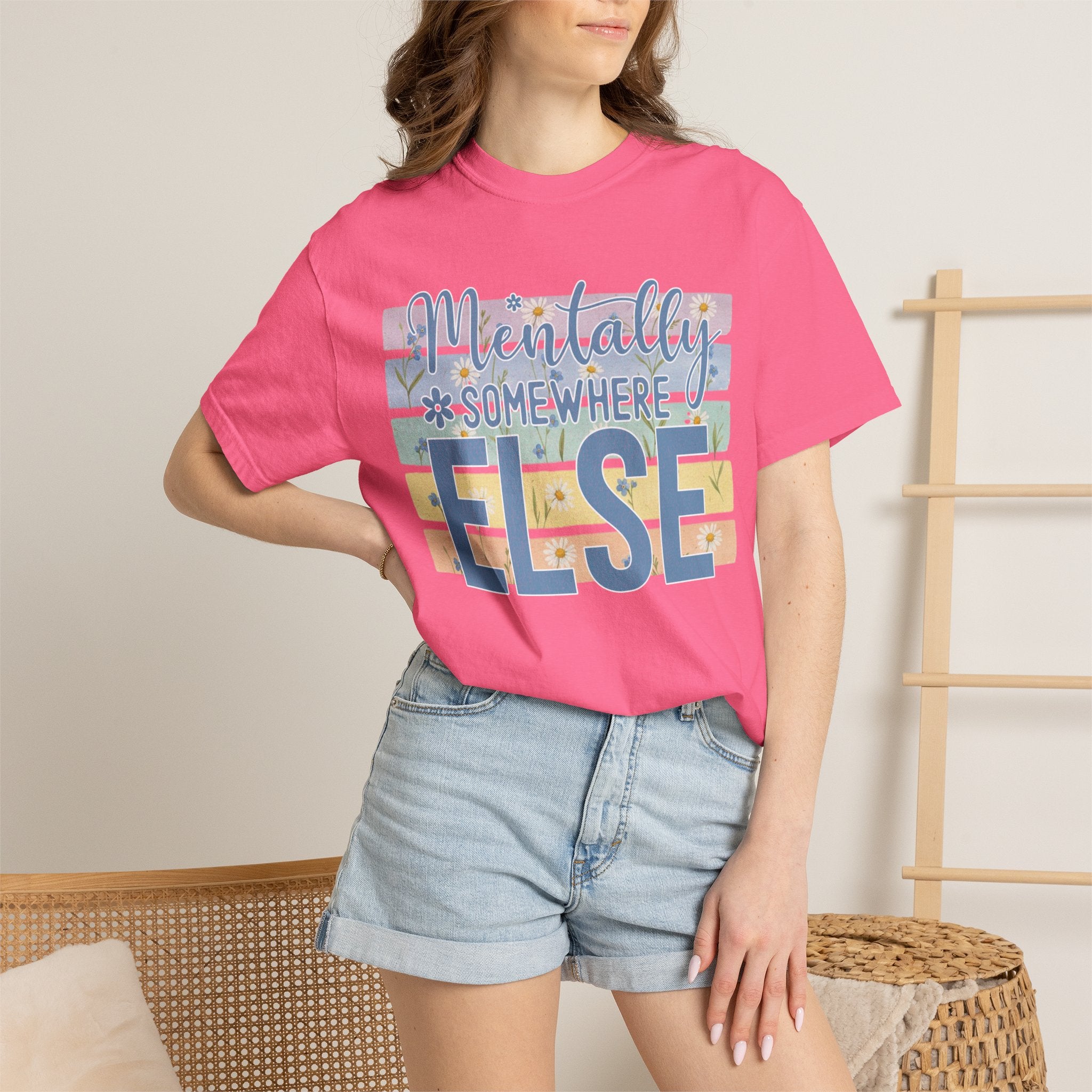 Textured Mentally Somewhere Else T-Shirt — Relaxed Beachy Vibes Graphic Tee