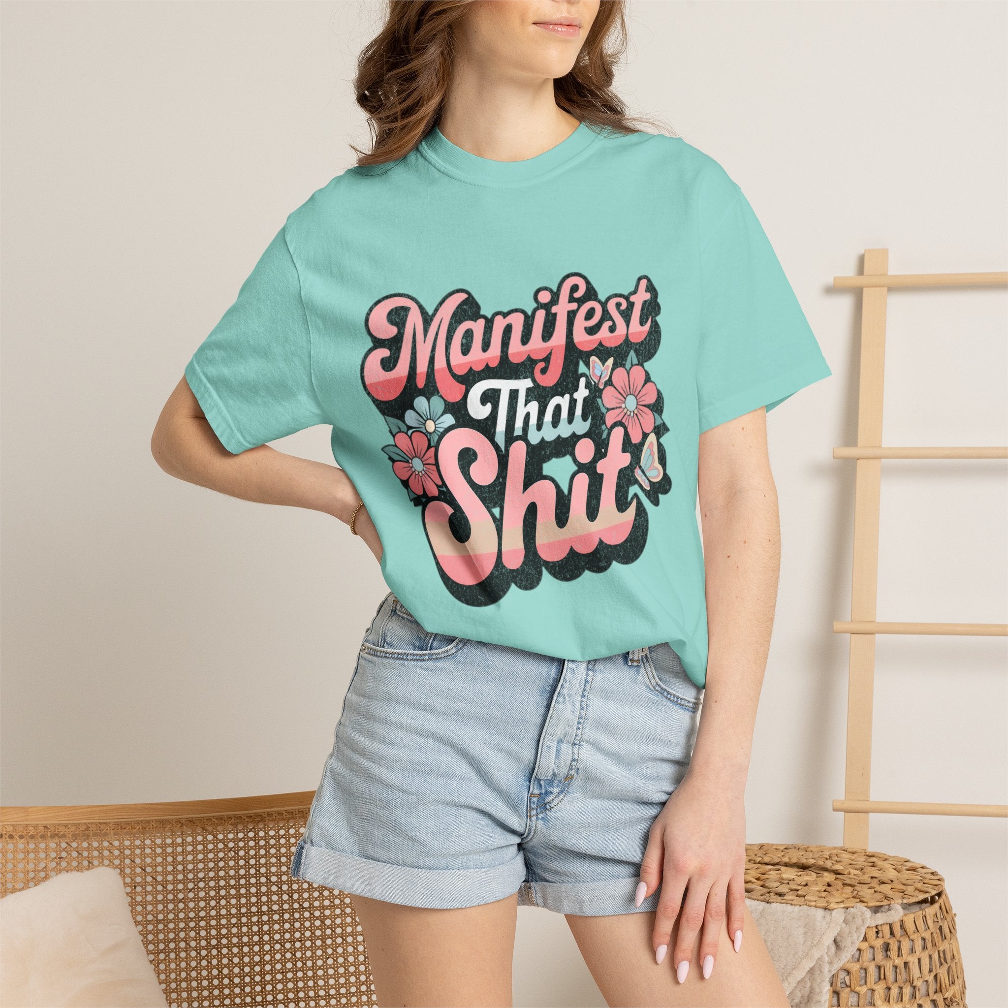 Textured Manifest That Shit T-shirt |Textured Retro Floral Script Tee