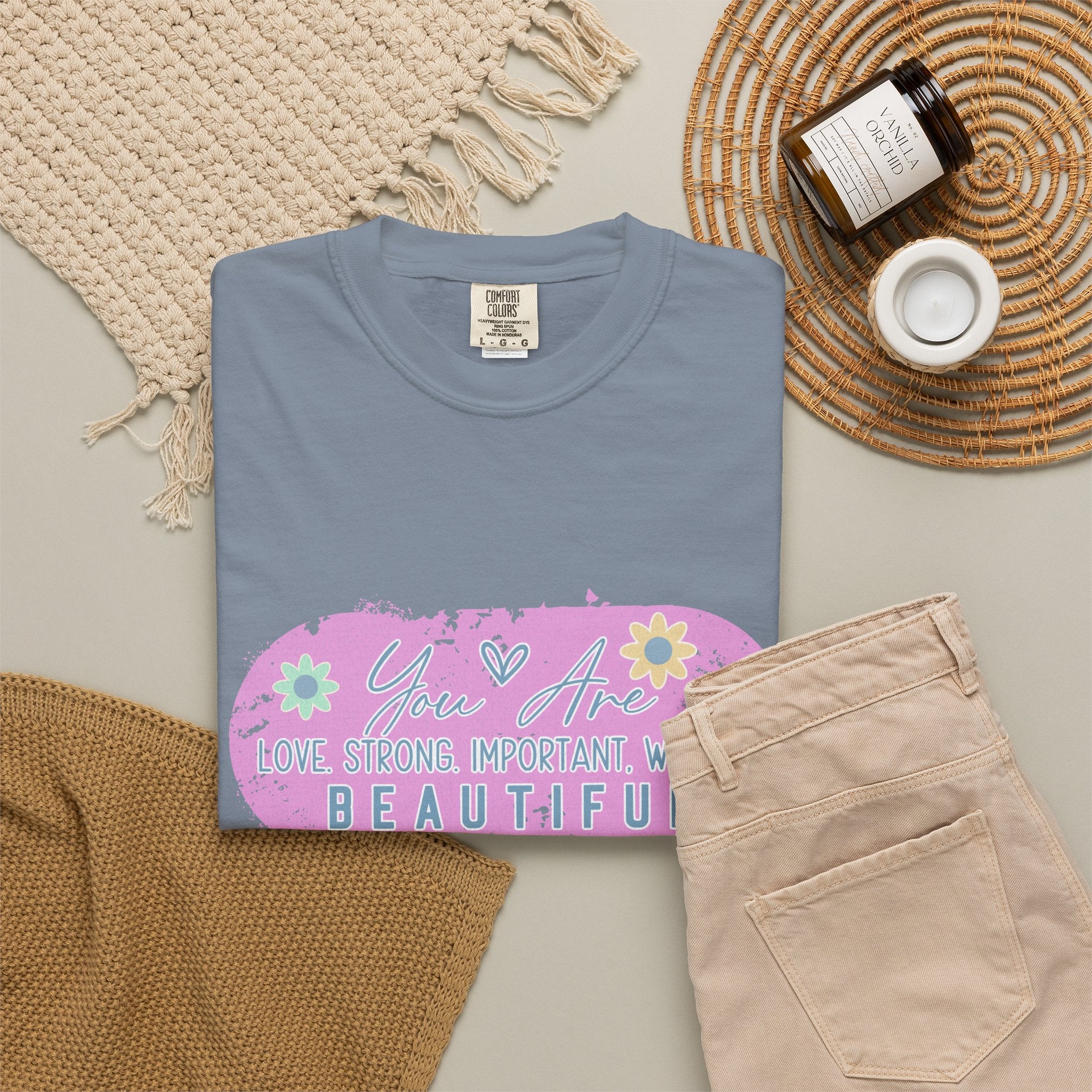 Textured T-Shirt — She is Brave, Strong, Worthy, Beautiful Floral Graphic Tee