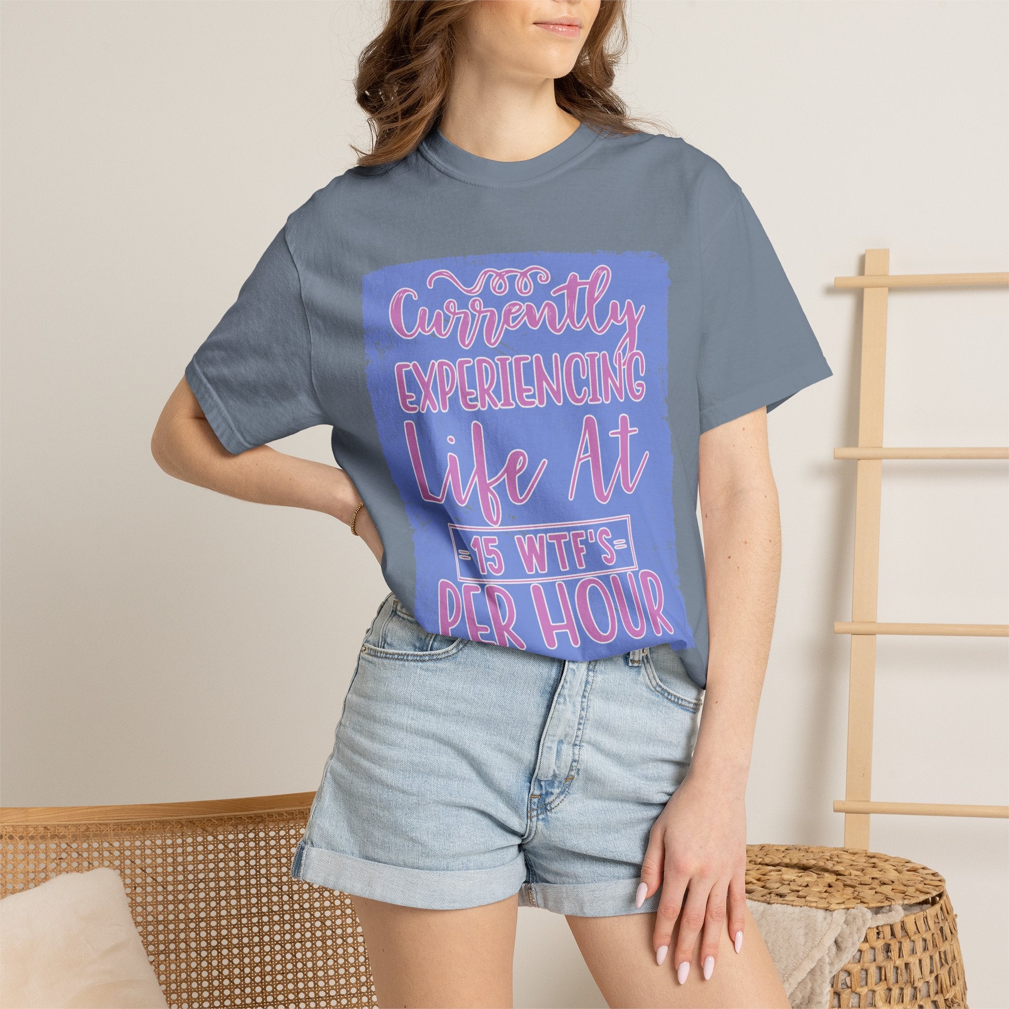 Textured T-Shirt — "Currently Experiencing Life at 15 WTS Per Hour" Retro Graphic Tee