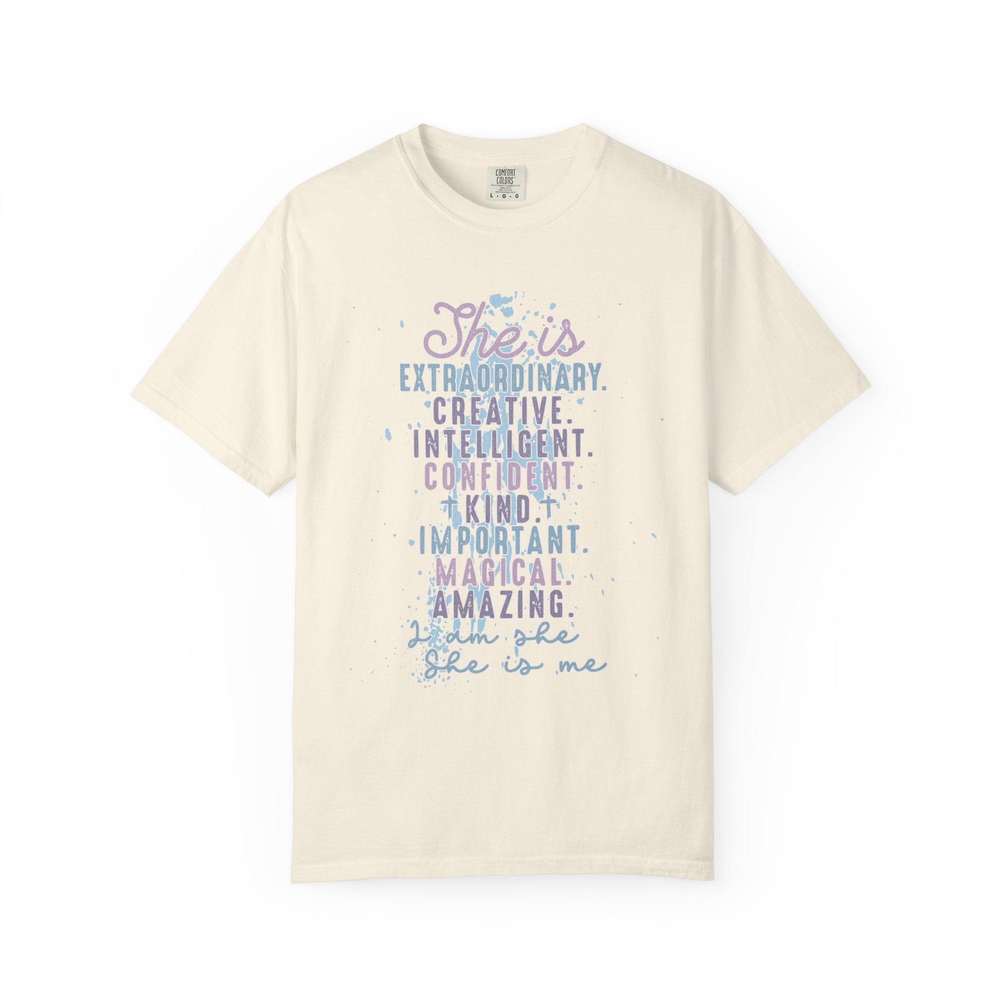 She Is Inspirational Textured Graphic T-Shirt — "She is extraordinary, creative, intelligent..."