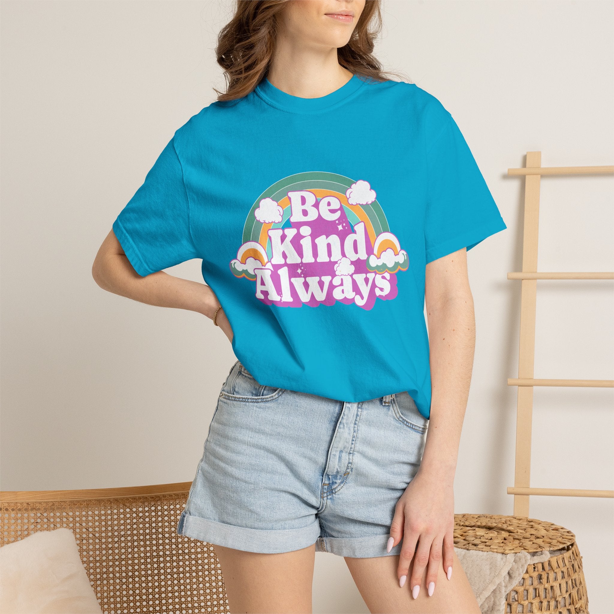 Be Kind Always Textured T-Shirt — Retro Rainbow Positive Message Tee