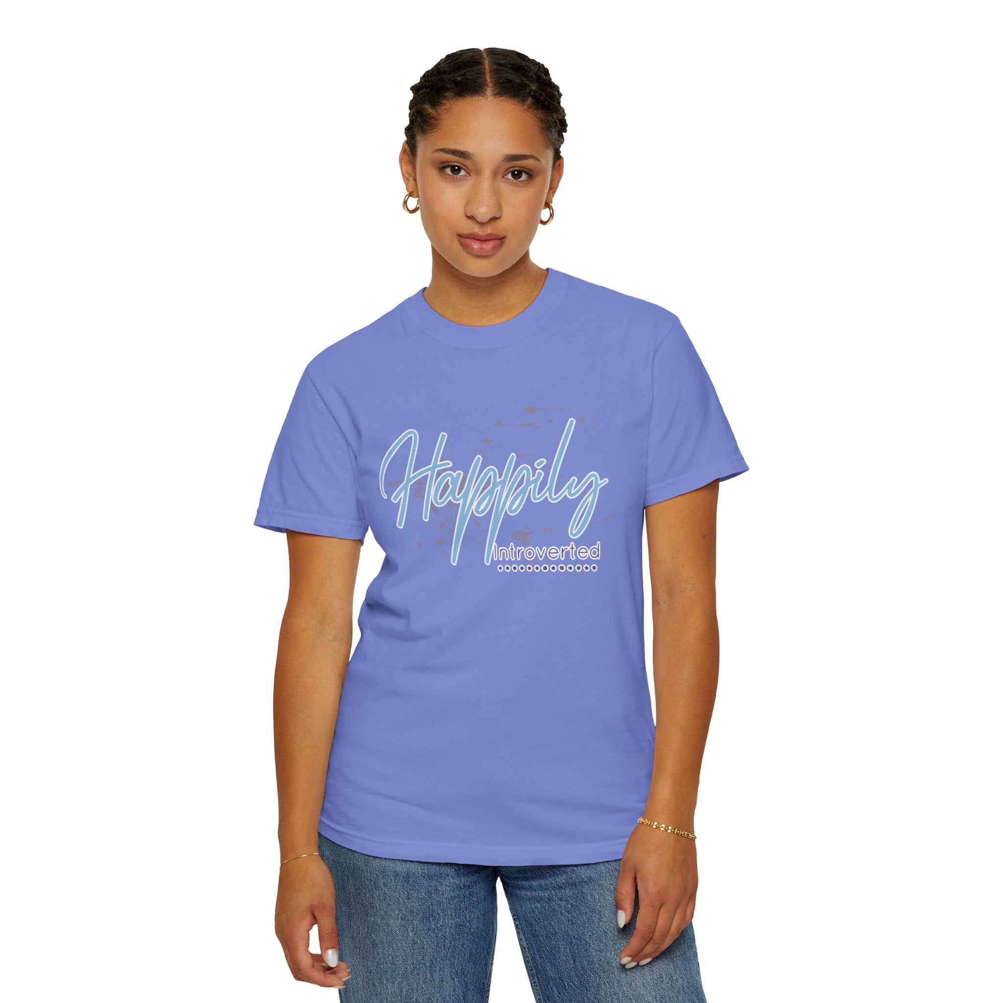 Introverted Aesthetic Textured Tee — "Happily" Script Graphic T-Shirt