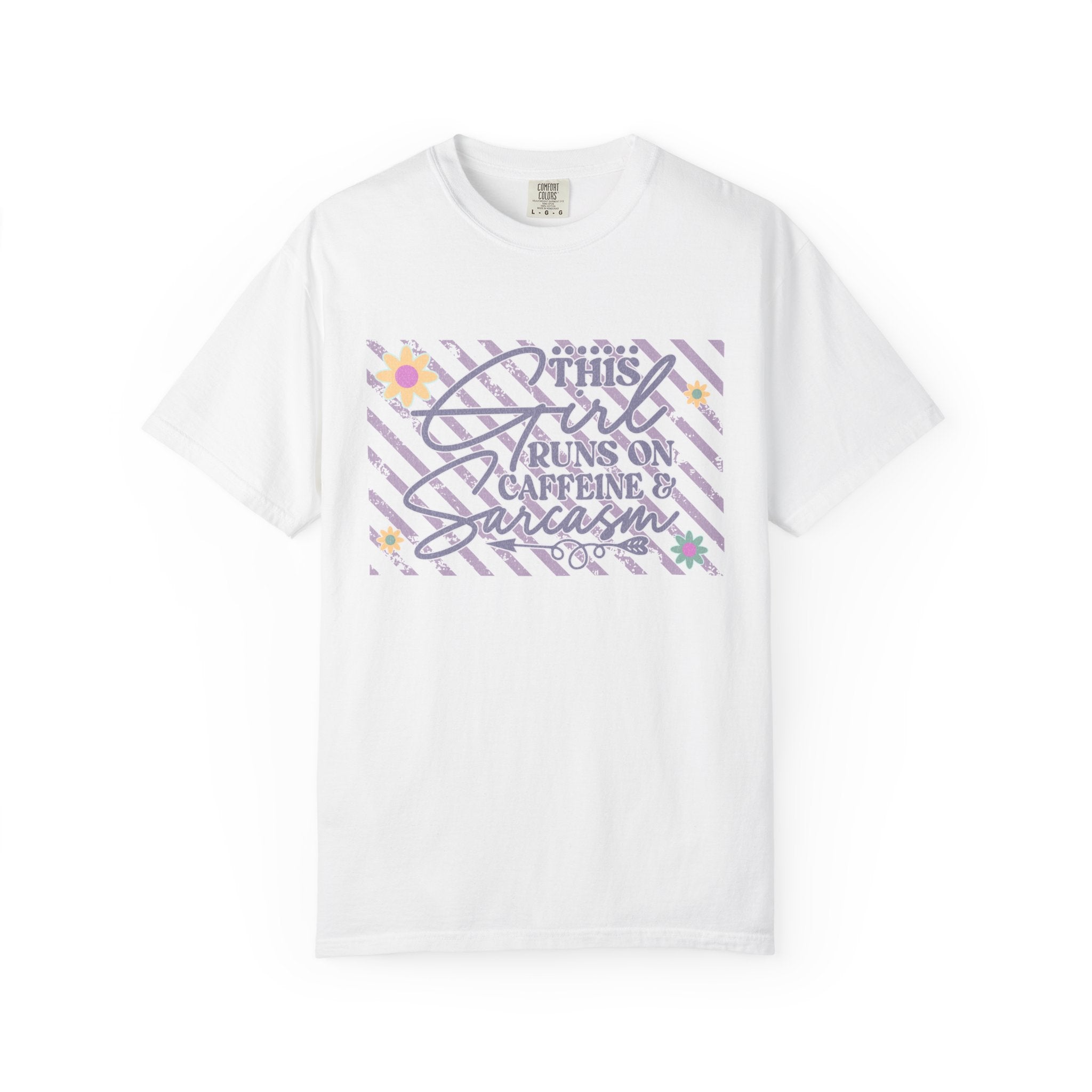 This Girl Runs On Caffeine & Sarcasm  — Textured Women's Graphic T-Shirt