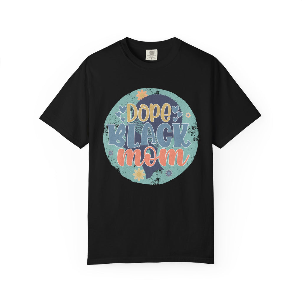 Dope Black Mom Textured T-Shirt — Retro Floral Graphic Tee for Proud Moms