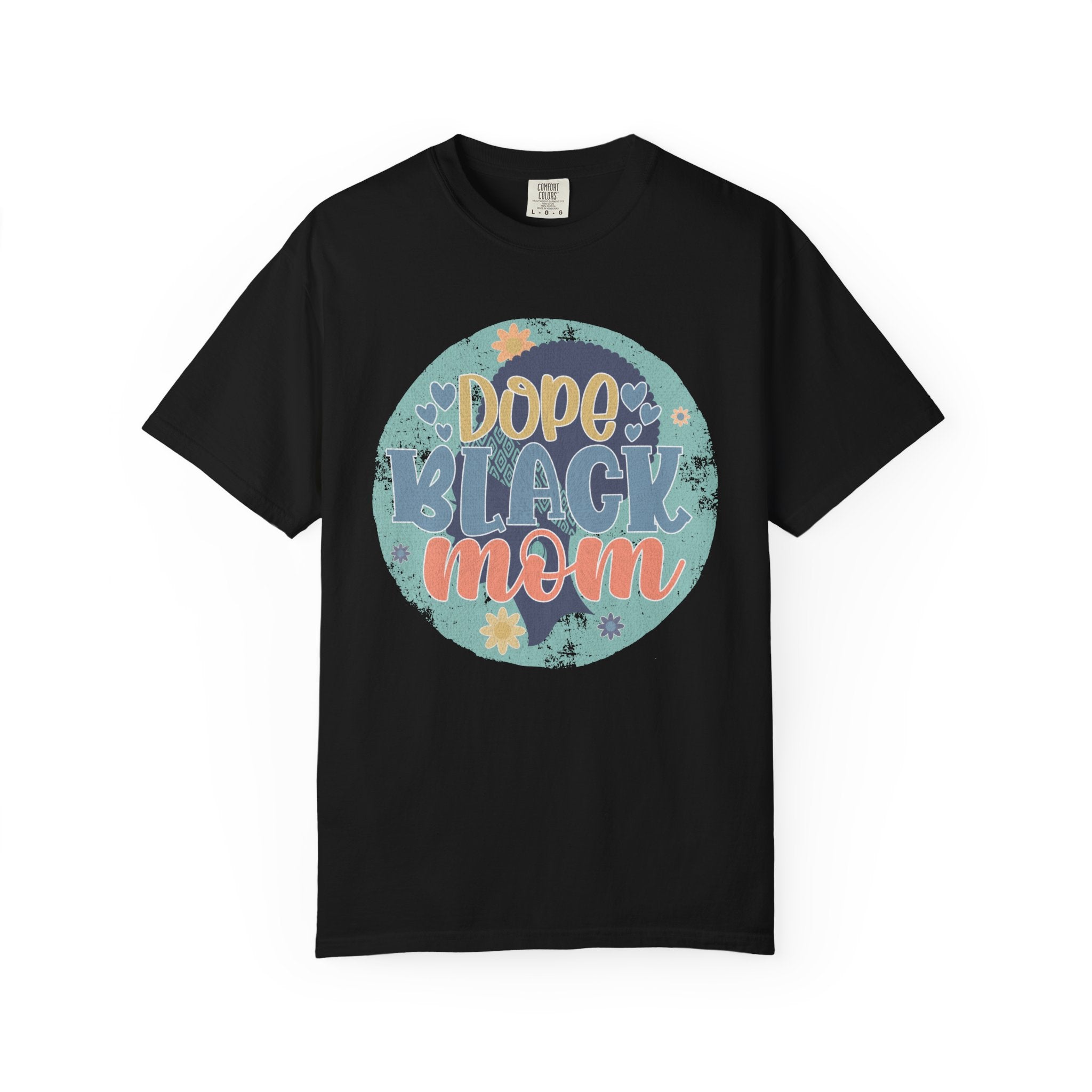 Dope Black Mom Textured T-Shirt — Retro Floral Graphic Tee for Proud Moms