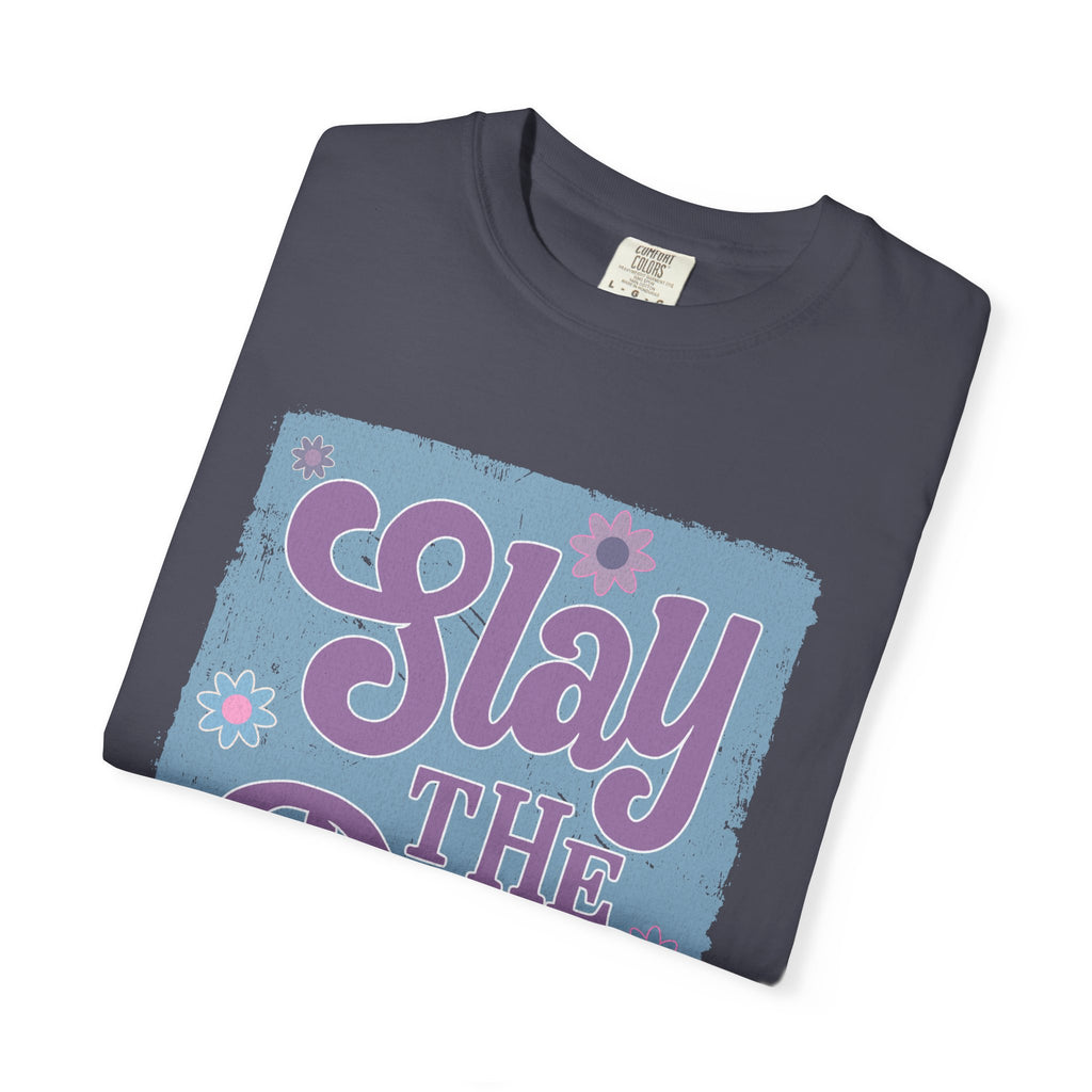 Textured Slay the Day Graphic T-Shirt — Retro Pastel Motivation Tee