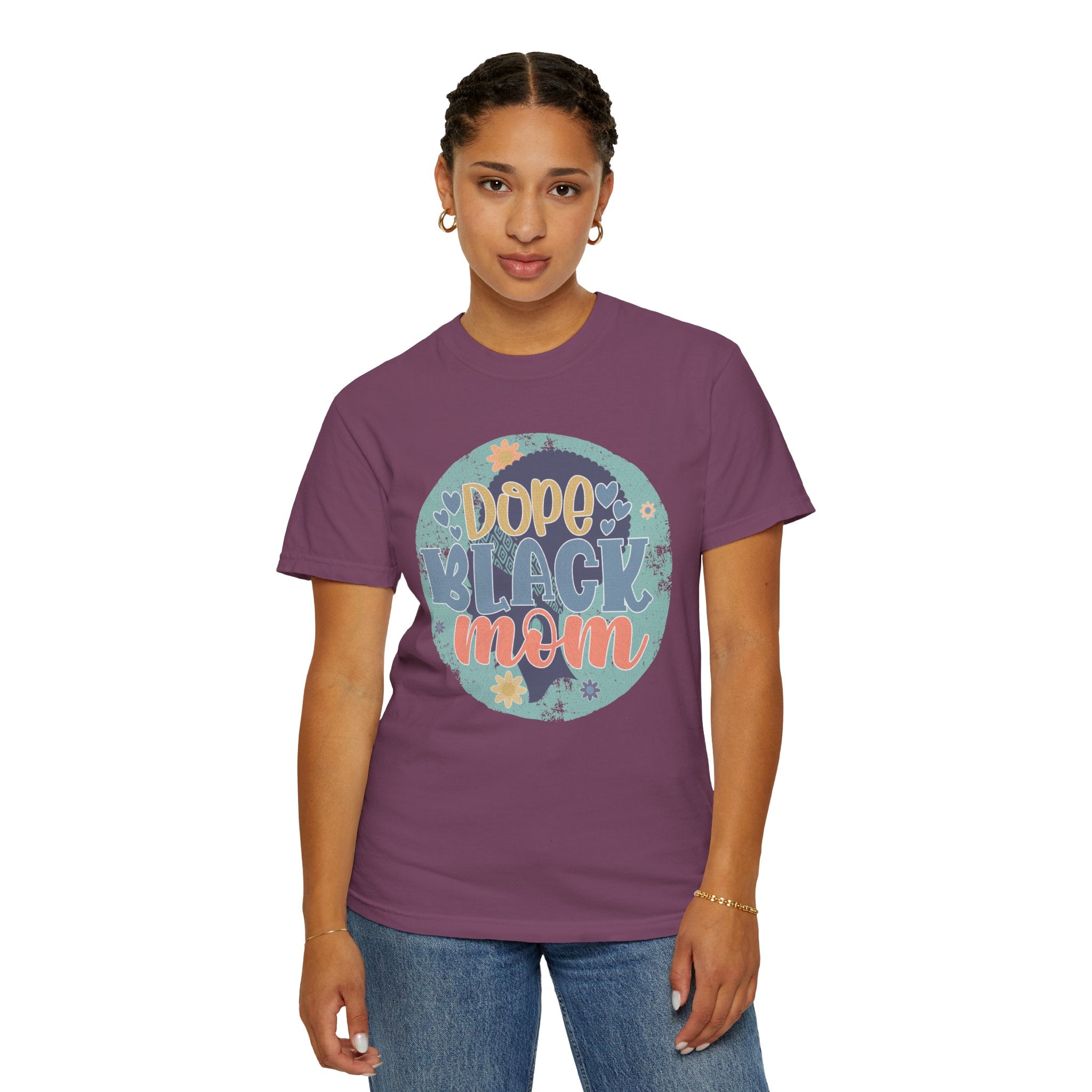 Dope Black Mom Textured T-Shirt — Retro Floral Graphic Tee for Proud Moms