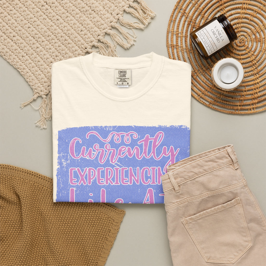 Textured T-Shirt — "Currently Experiencing Life at 15 WTS Per Hour" Retro Graphic Tee