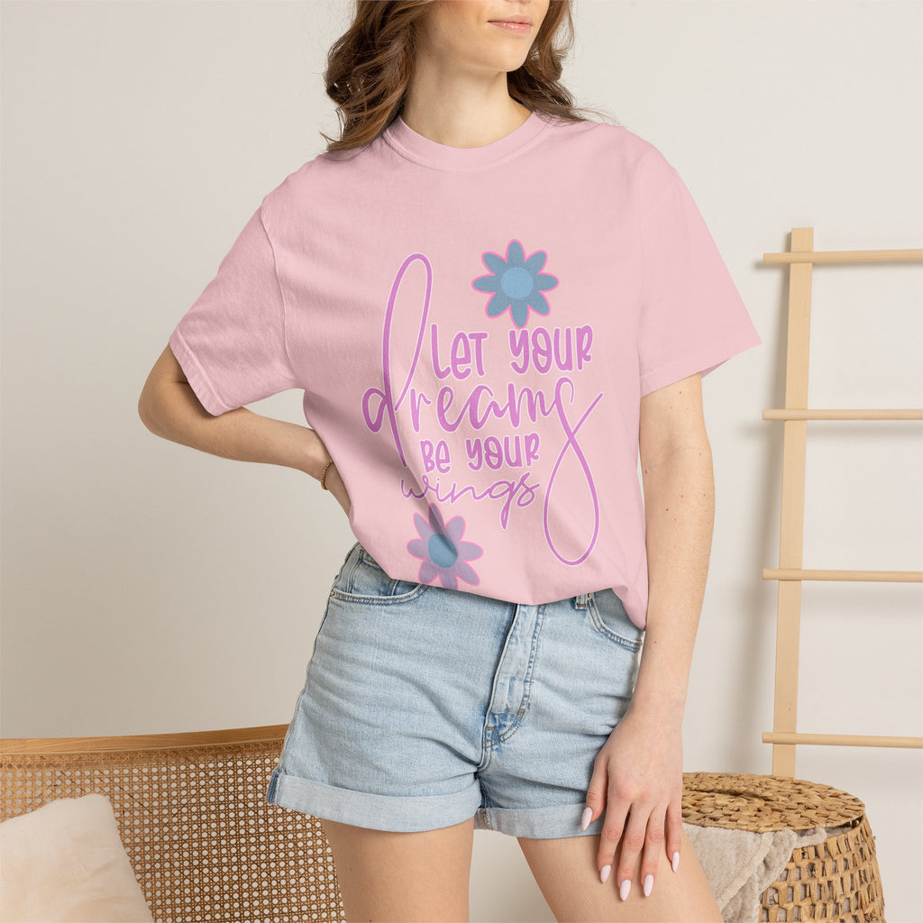 Textured Inspirational Floral Tee — "Let Your Dreams Be Your Wings"