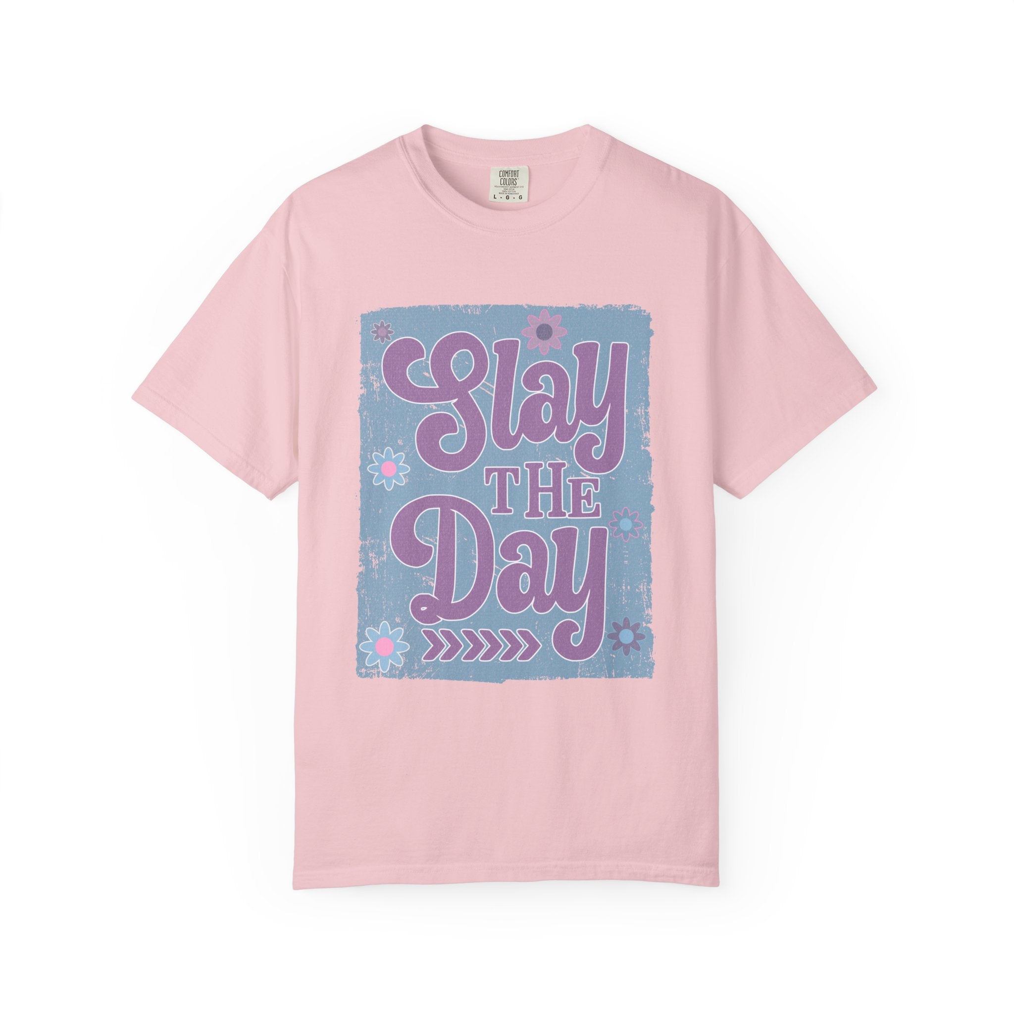Textured Slay the Day Graphic T-Shirt — Retro Pastel Motivation Tee