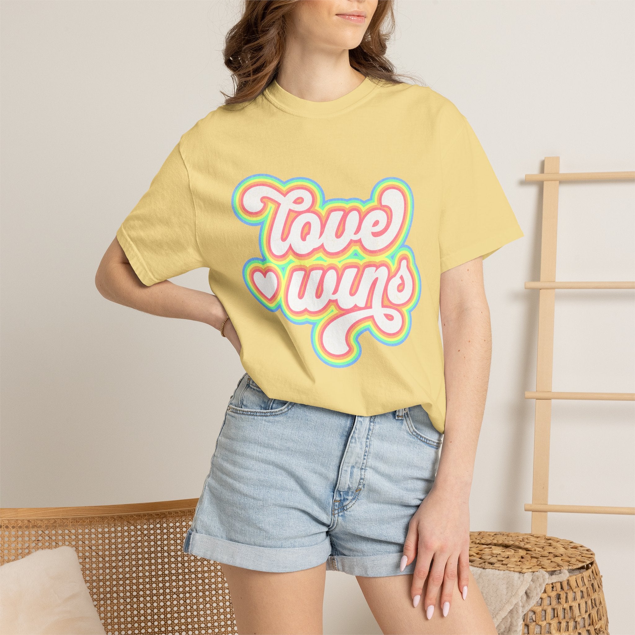 Textured Retro 'Love Wins' T-Shirt — Rainbow Script Pride Tee