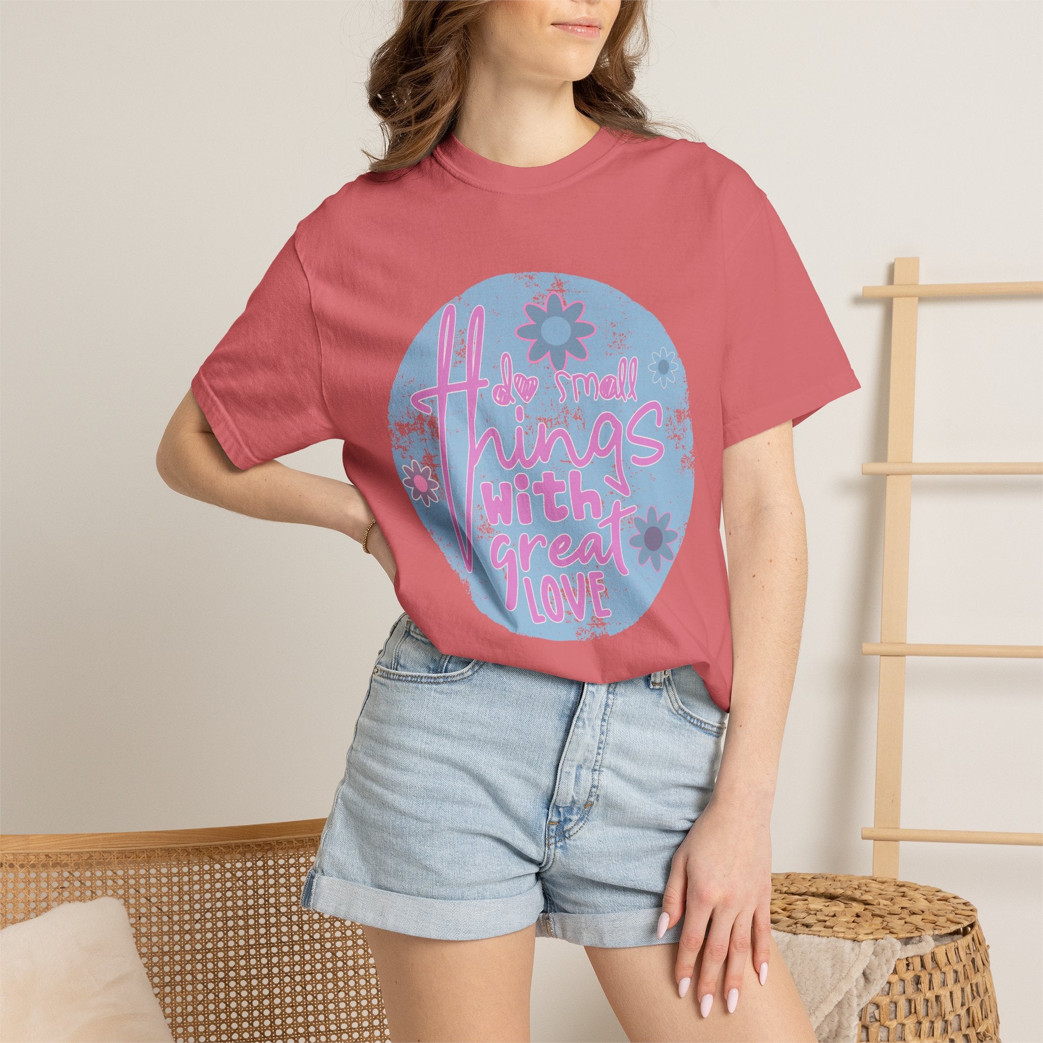Textured T‑Shirt — "Do Small Things With Great Love" Floral Graphic