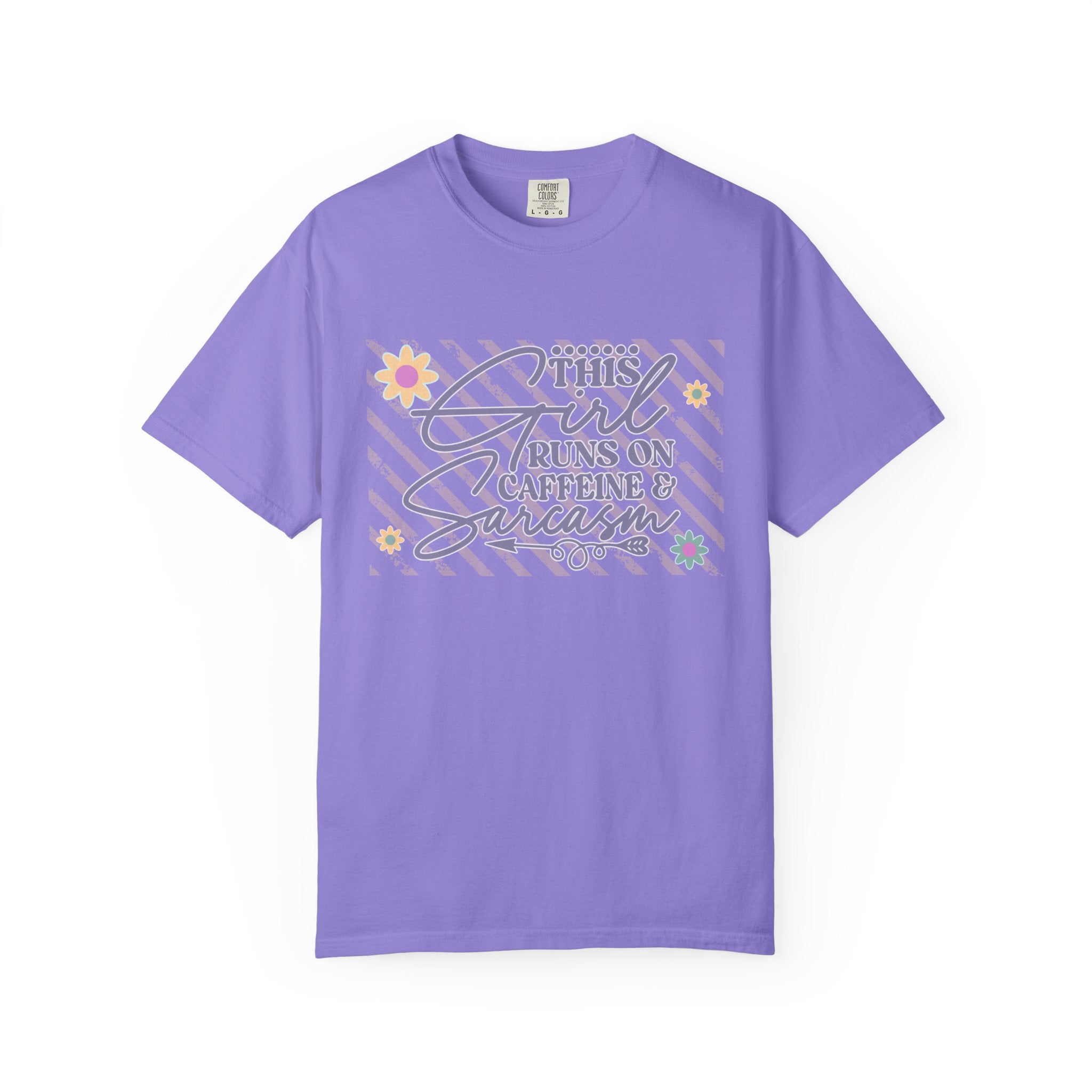 This Girl Runs On Caffeine & Sarcasm  — Textured Women's Graphic T-Shirt