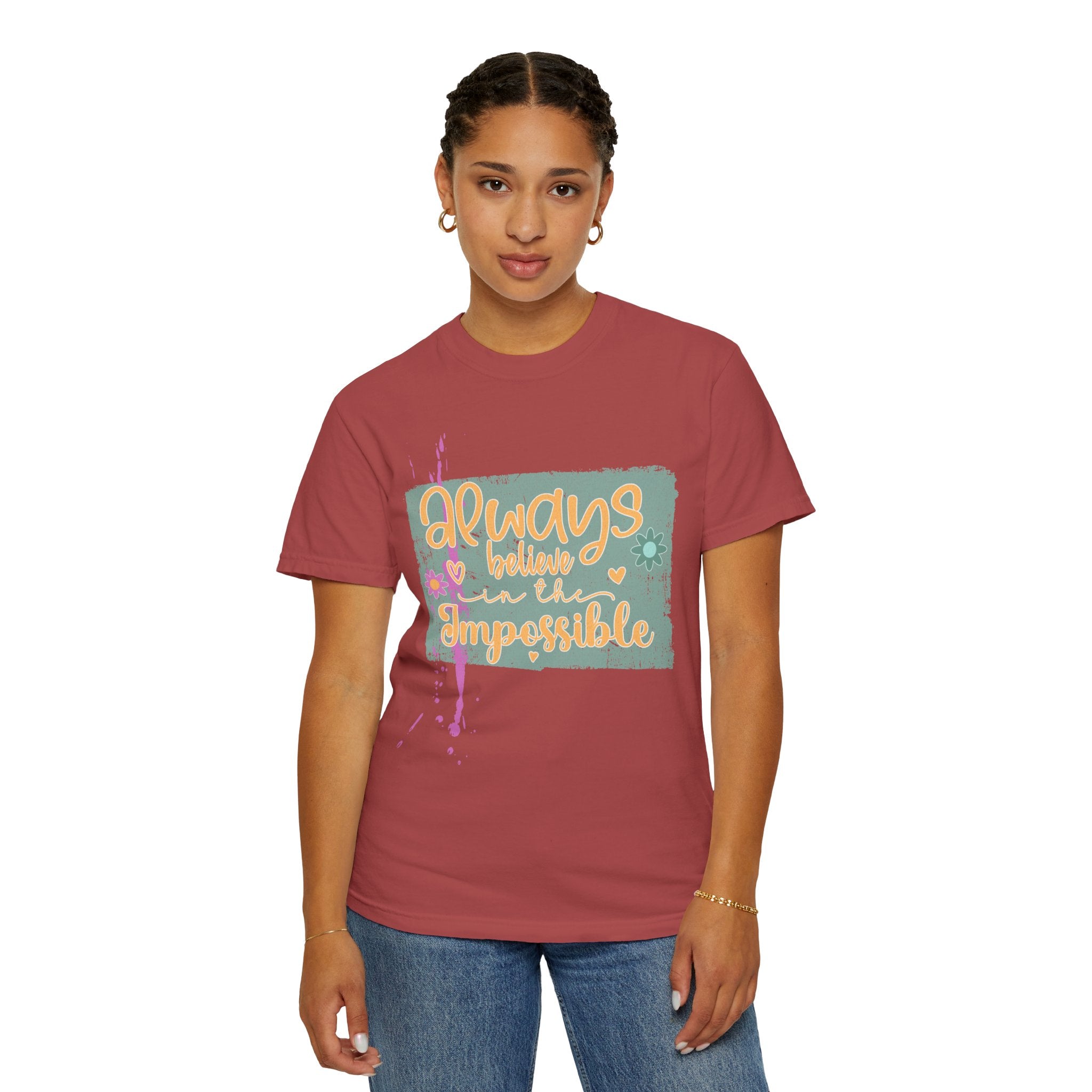 Textured Retro Believe In Impossible Unisex Garment-Dyed T-shirt