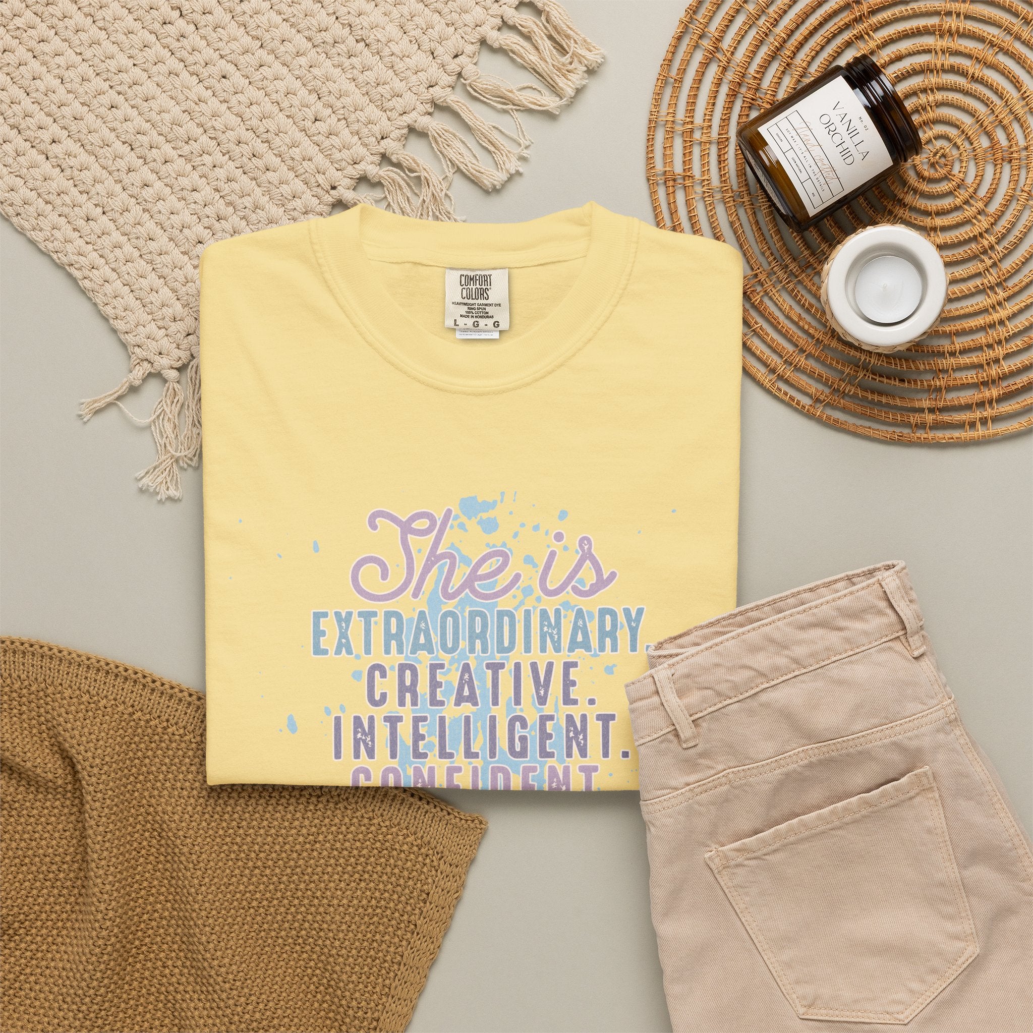 She Is Inspirational Textured Graphic T-Shirt — "She is extraordinary, creative, intelligent..."