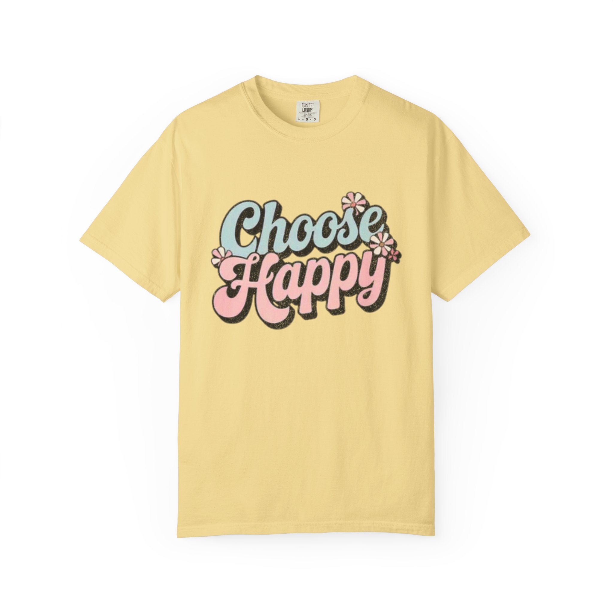 Choose Happy retro script shirt | Textured Positive message tee, pastel floral design