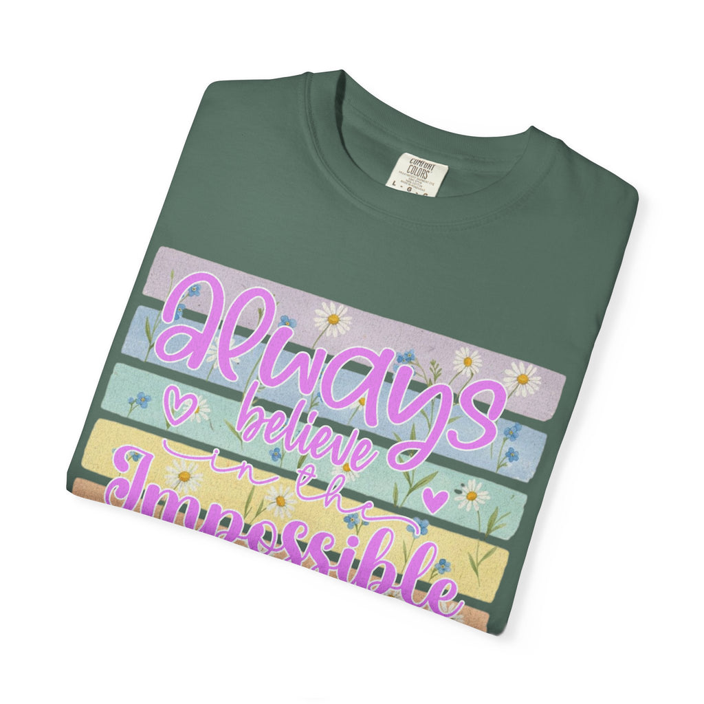 Textured Always Believe Impossible T-Shirt — Pastel Inspirational Graphic Tee