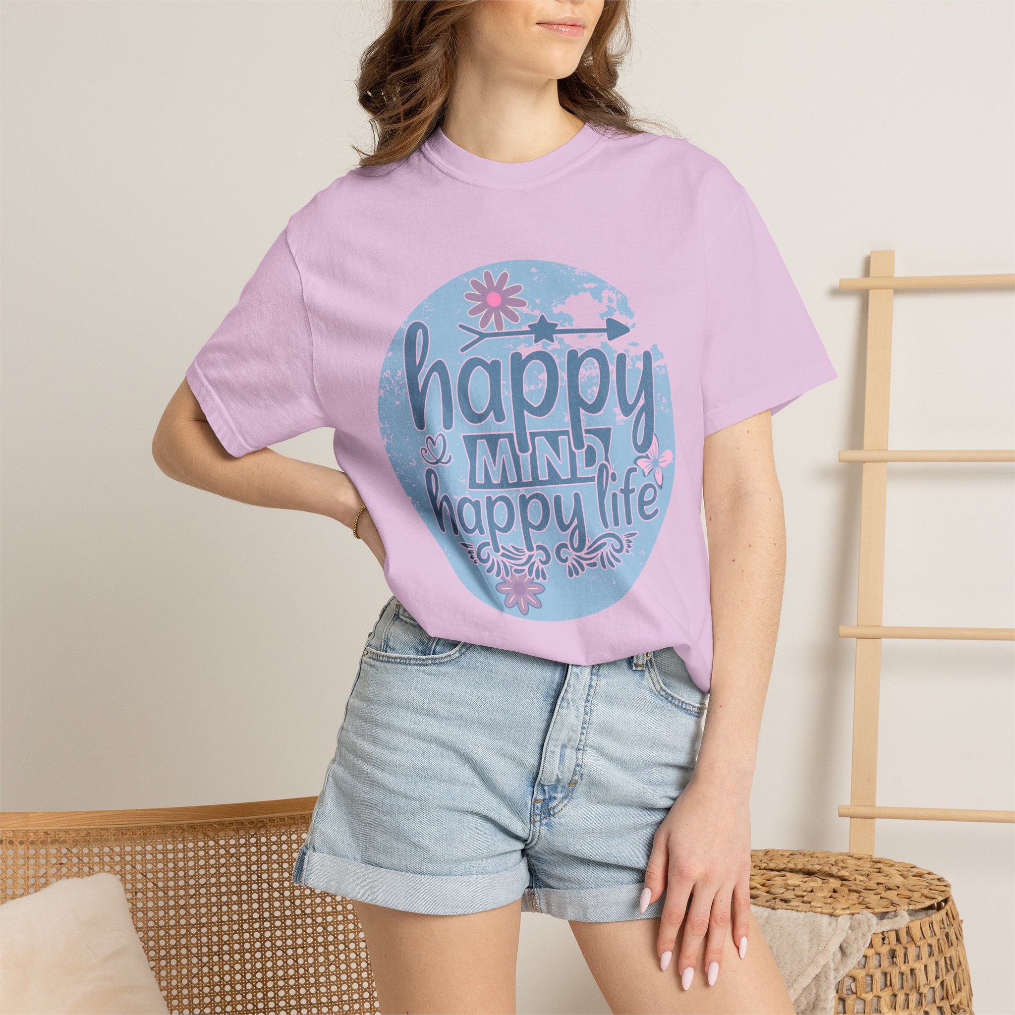Happy Mind Happy Life Textured T-Shirt
